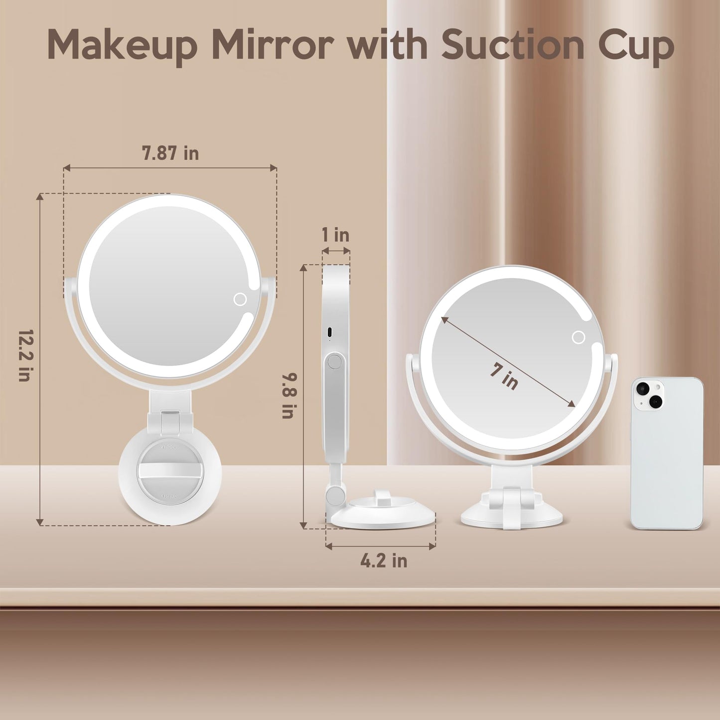 MOMOKUBA Magnifying Mirror with Light 30X, LED Bathroom Mirror with 3 Lighting Modes, 2-Sided 30x/1x Rotation Wall Mounted Makeup Mirrors, Rechargeable Mirrors with Lights and Suction Cup for Bathroom