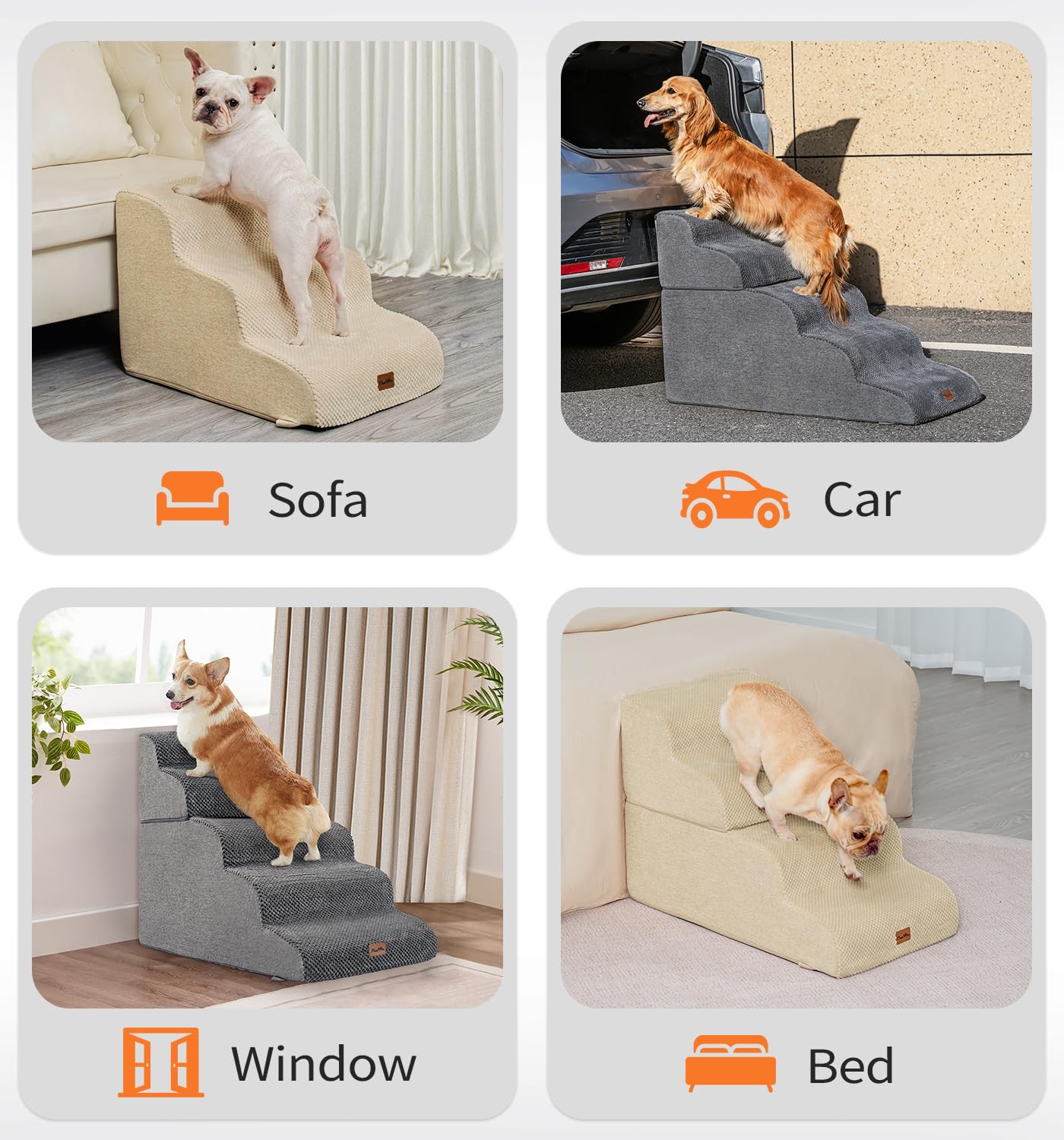 Made4Pets Dog Stairs for Small Dogs High Beds 5-Step, Curved Pet Stairs for Bed Couch Sofa & Chair, 35D Foam Dog Steps with Non-Slip Bottom, Folding Cat Stairs with Leakproof Cover, 22.8" H, Grey