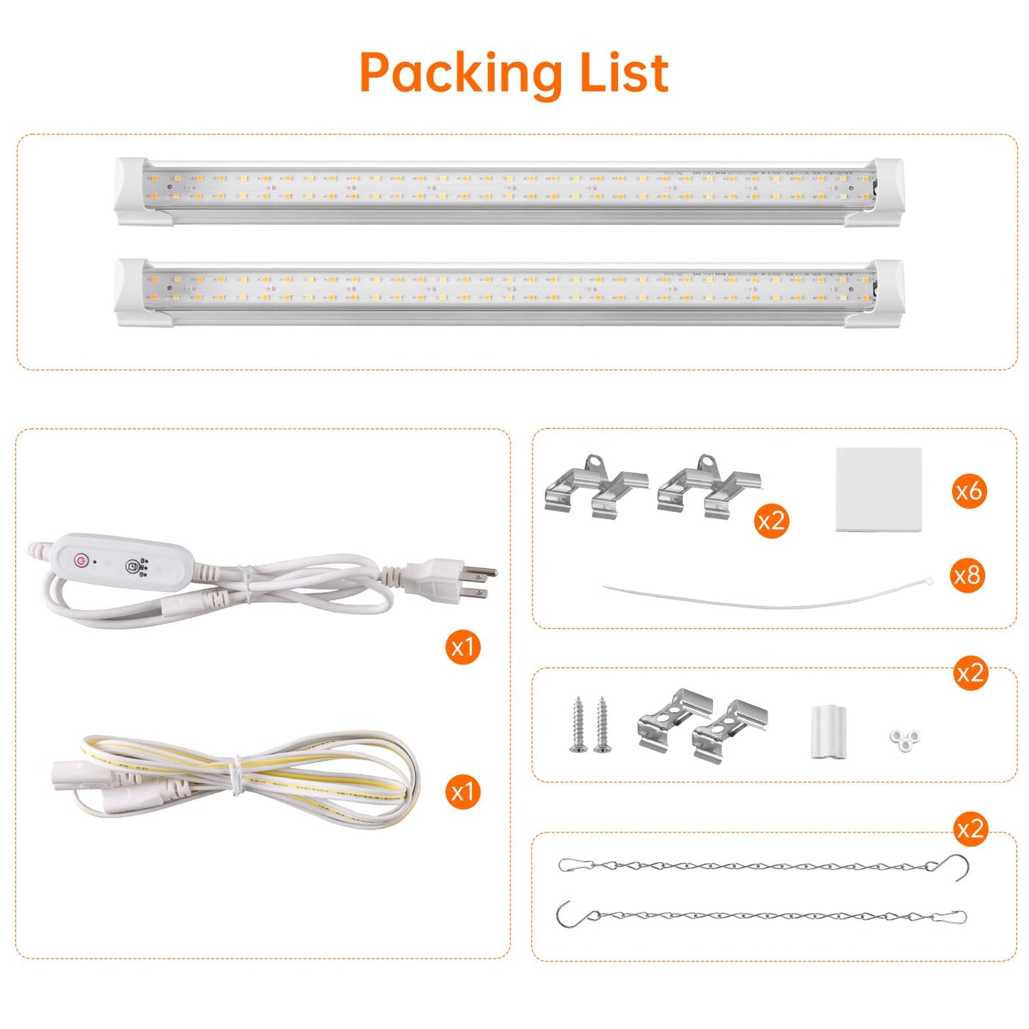 Bstrip T8 Grow Light, 1.4FT 36W (2 x 18W) Plant Lights for Indoor Growing with Timer, Full Spectrum with 660nm Red LEDs, 3467K, Ideal for Indoor Plants, Greenhouse, Seeding, Linkable Design, 2-Pack