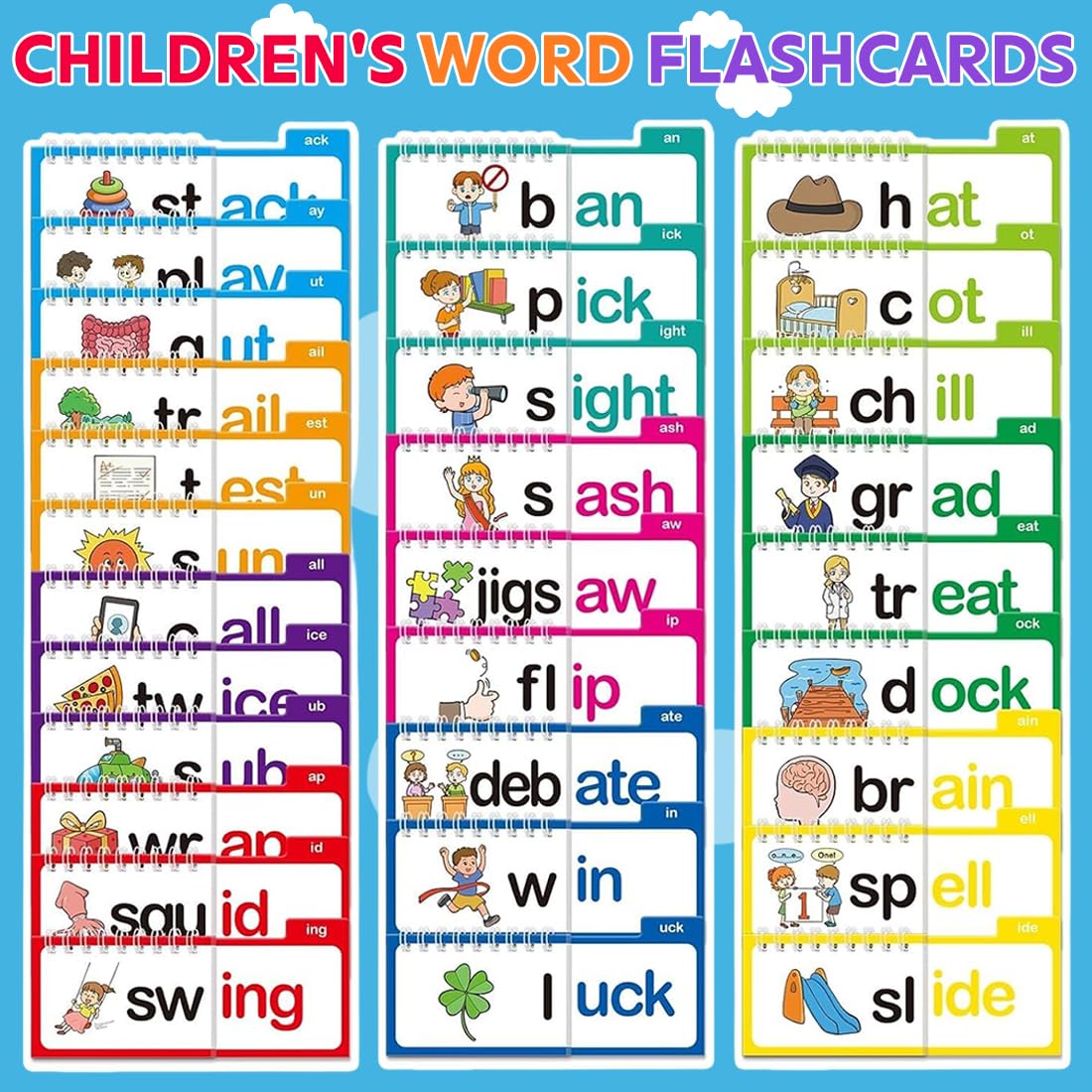 30 Read and Rhyme Flip Books,Sight Words Flash Cards Kindergarten,Kids Phonics Flash Cards,Word Family Build Books Phonics Games Books Gift for Kids Adults Stress Relief