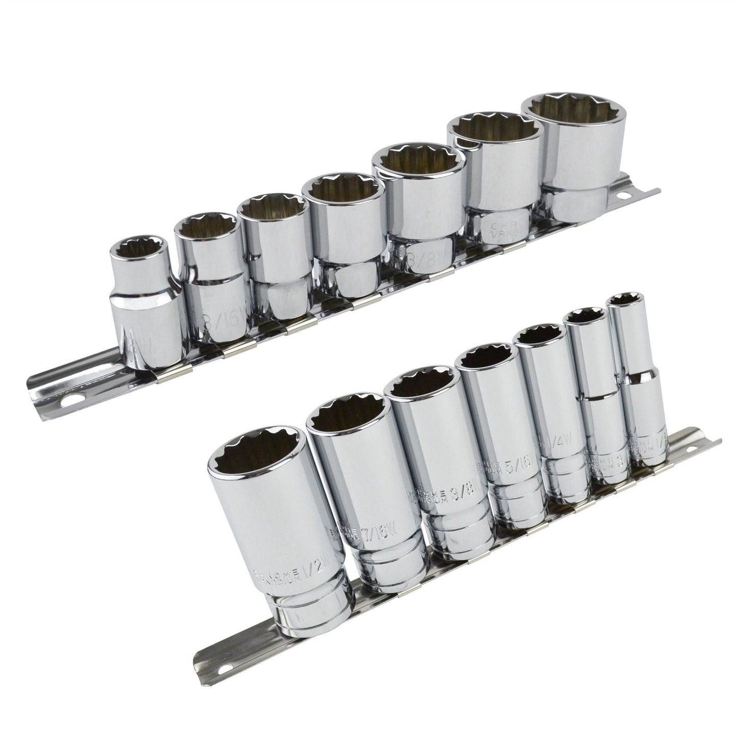 Whitworth BSF BSW 3/8" Drive Shallow and Deep Sockets 14pc 12 Sided Bi-Hex