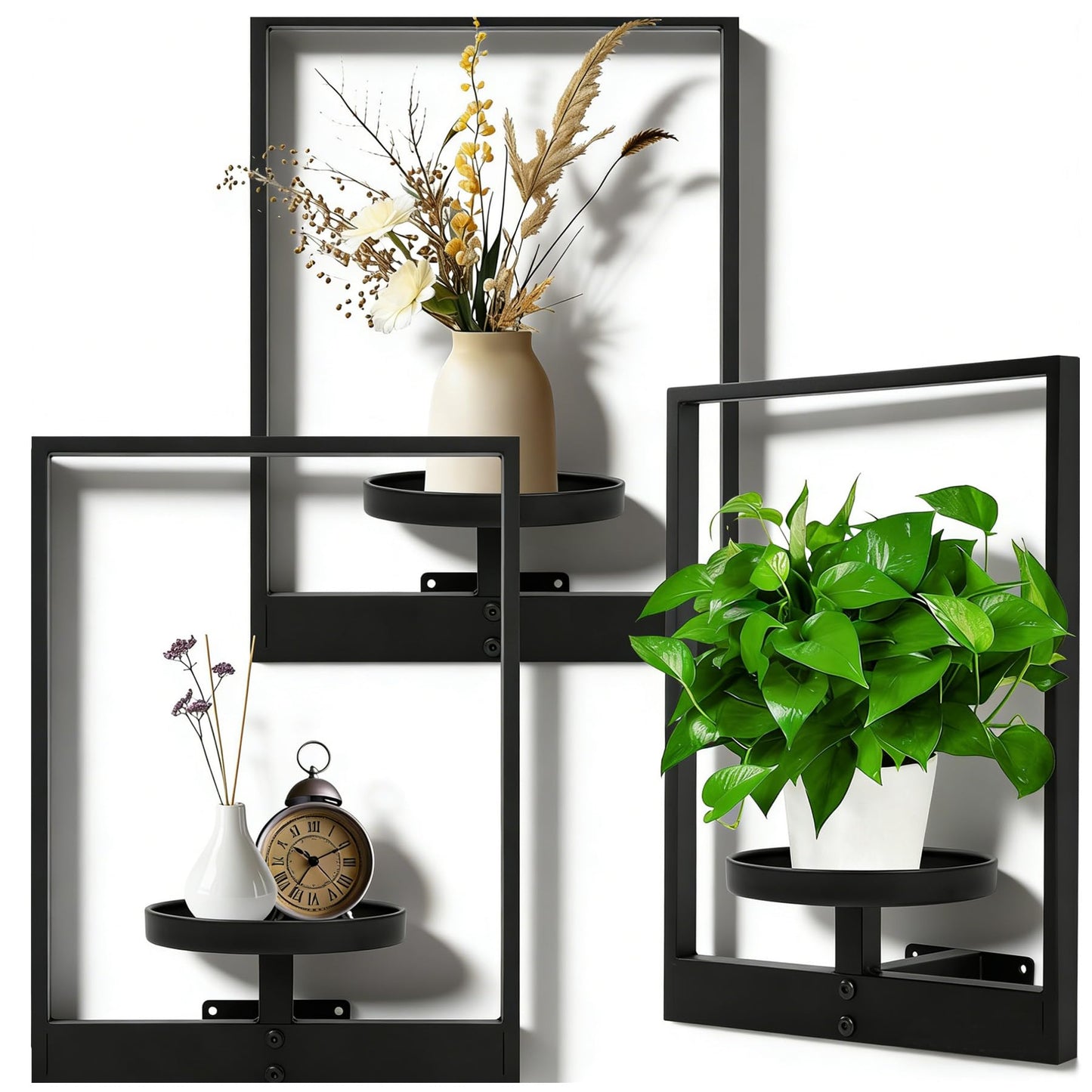 Vitalsvn Wall-Mounted Plant Stand 3 Pack Planter Holoder Metal Wall Stand for Plant Indoor Outdoor Hanging Plant Holder Plant Picture Frame Wall Rack
