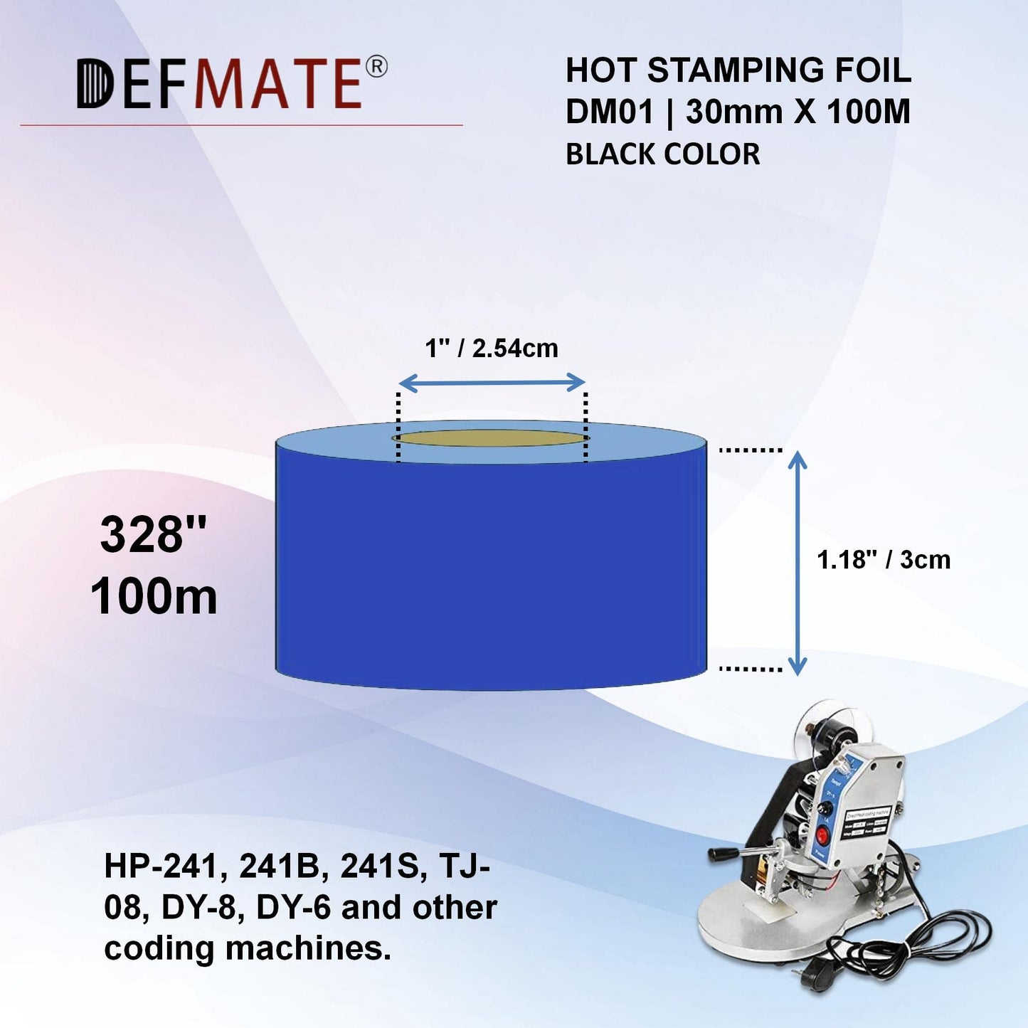 DEFMATE 12 Rolls 30mm x 100m Black Hot Stamping Foil Thermal Transfer Ribbon Resin for Coder Printer Machine, Black Color Ribbon for Coding Machine