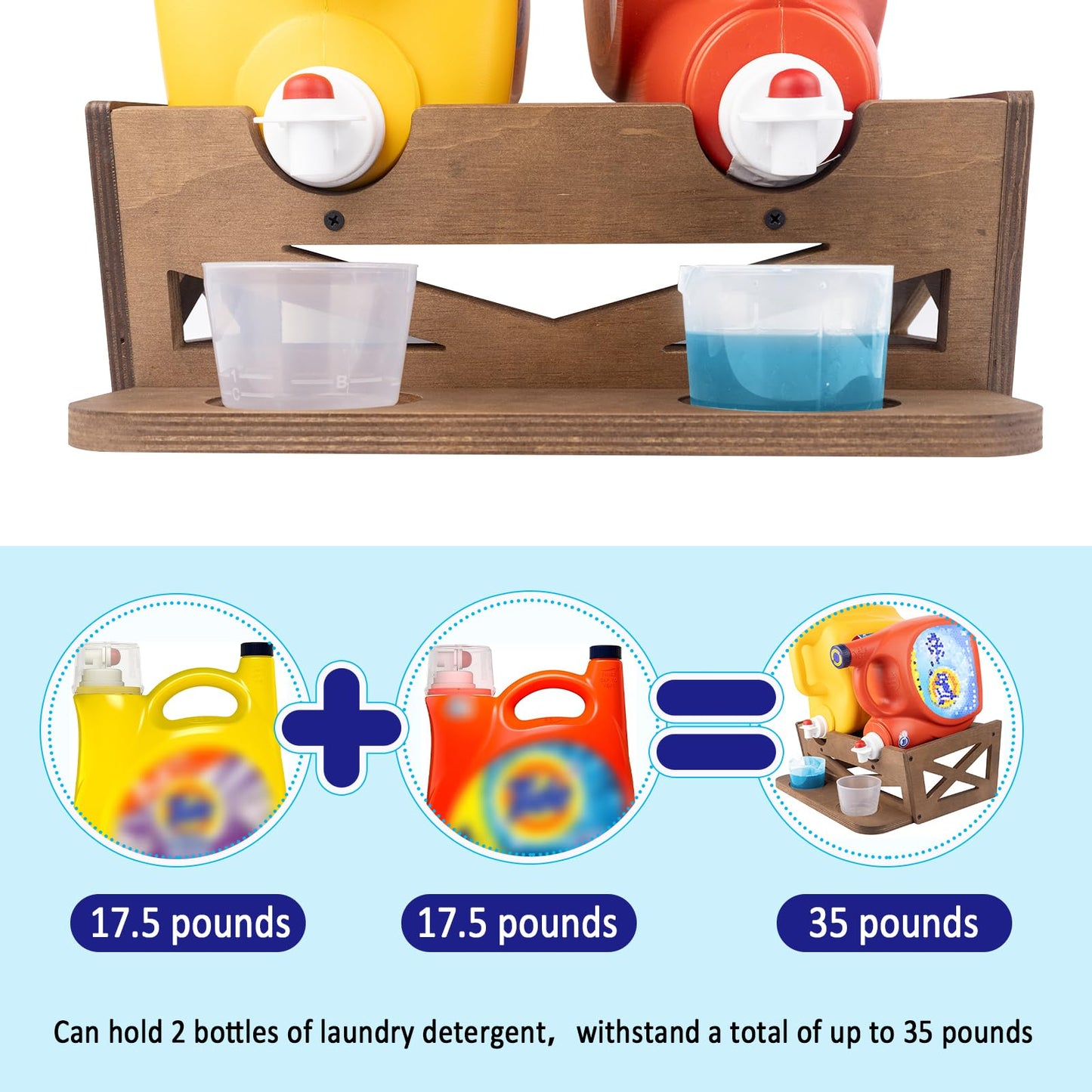 Laundry Detergent Holder,Can Hold 2 Bottles of Laundry Detergent,Holds up to 35 lbs.Wooden,Retro,Honourable