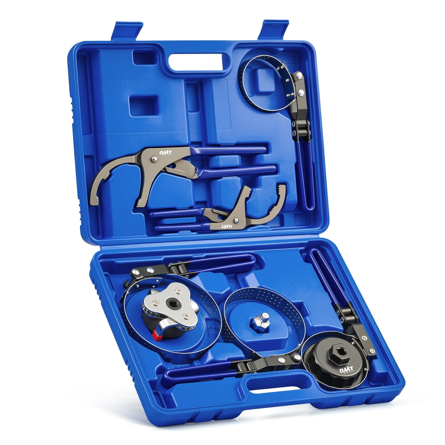 Orion Motor Tech Oil Filter Wrench Set, 9 Piece Oil Filter Removal Tool Kit with Adjustable Oil Filter Wrenches 70-135 mm, 24 & 32 cm Pliers, 1/2" to 3/8" Adapter, Universal 3-Jaw Removal Tool