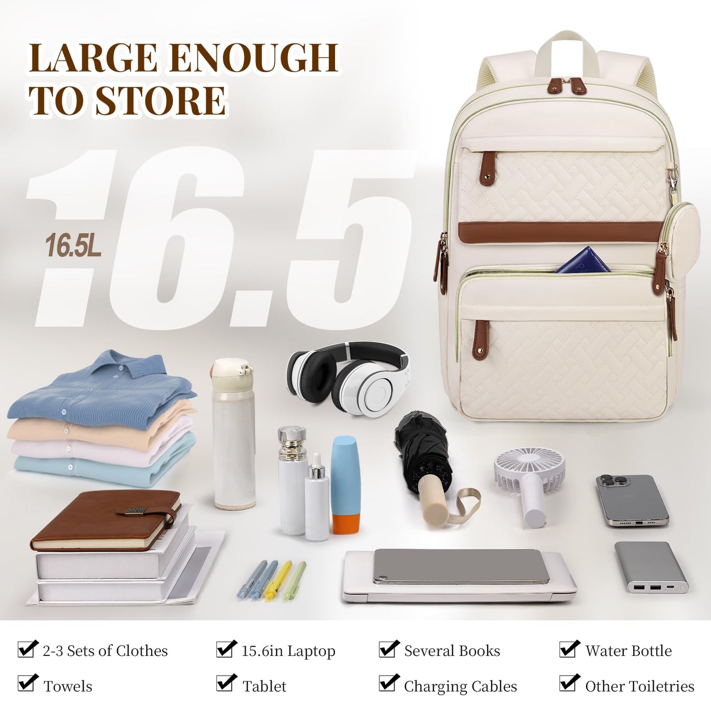 Laptop Backpack for Women 15.6 Inch Travel College Bookbag for Women Large Quilted Business Work Backpack for Women with Detachable Bag Stylish Lightweight Teacher Nurse Computer Bag for Office Casual