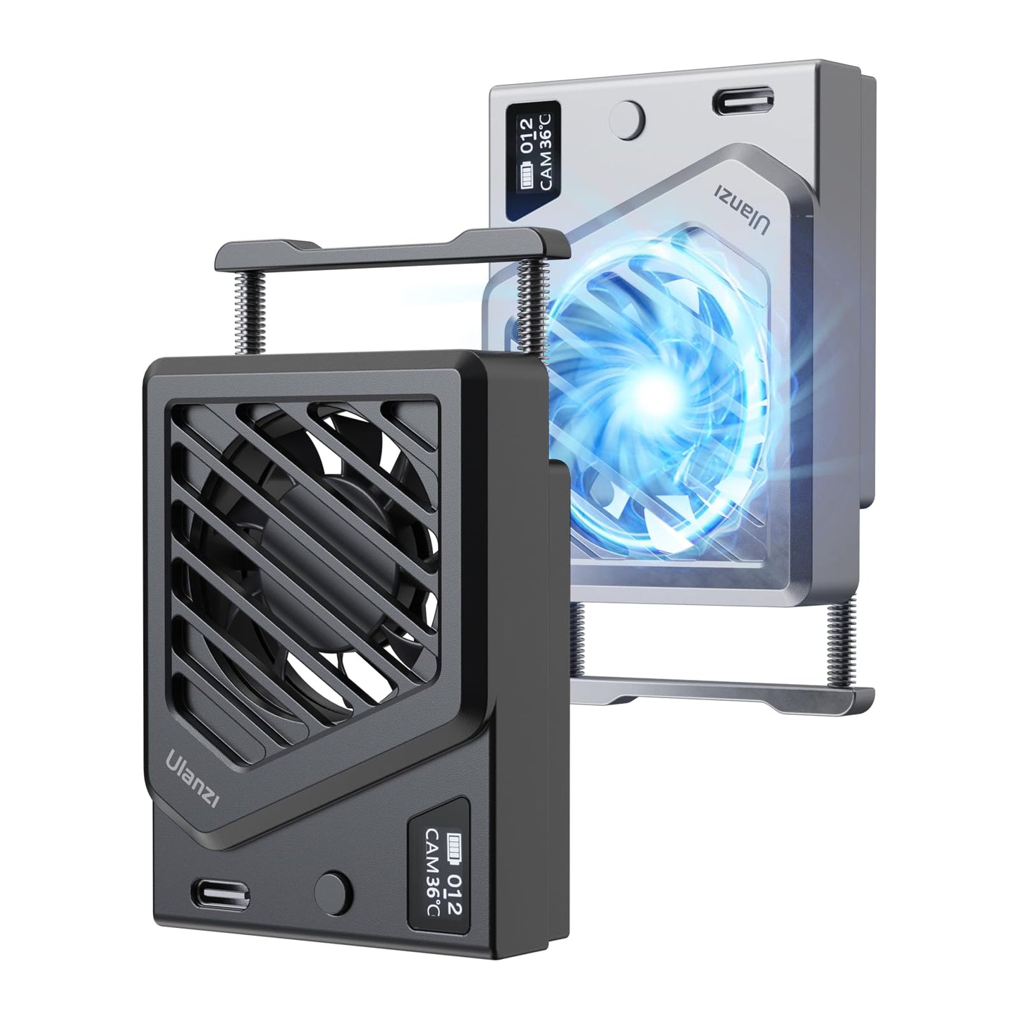 ULANZI Camera Cooling Fan Black New, Spring Telescopic Mounting Adjustable Mini Intelligent Cooling Fan Real-time Monitoring with Type-C Charging Port, Compatible with Sony Canon
