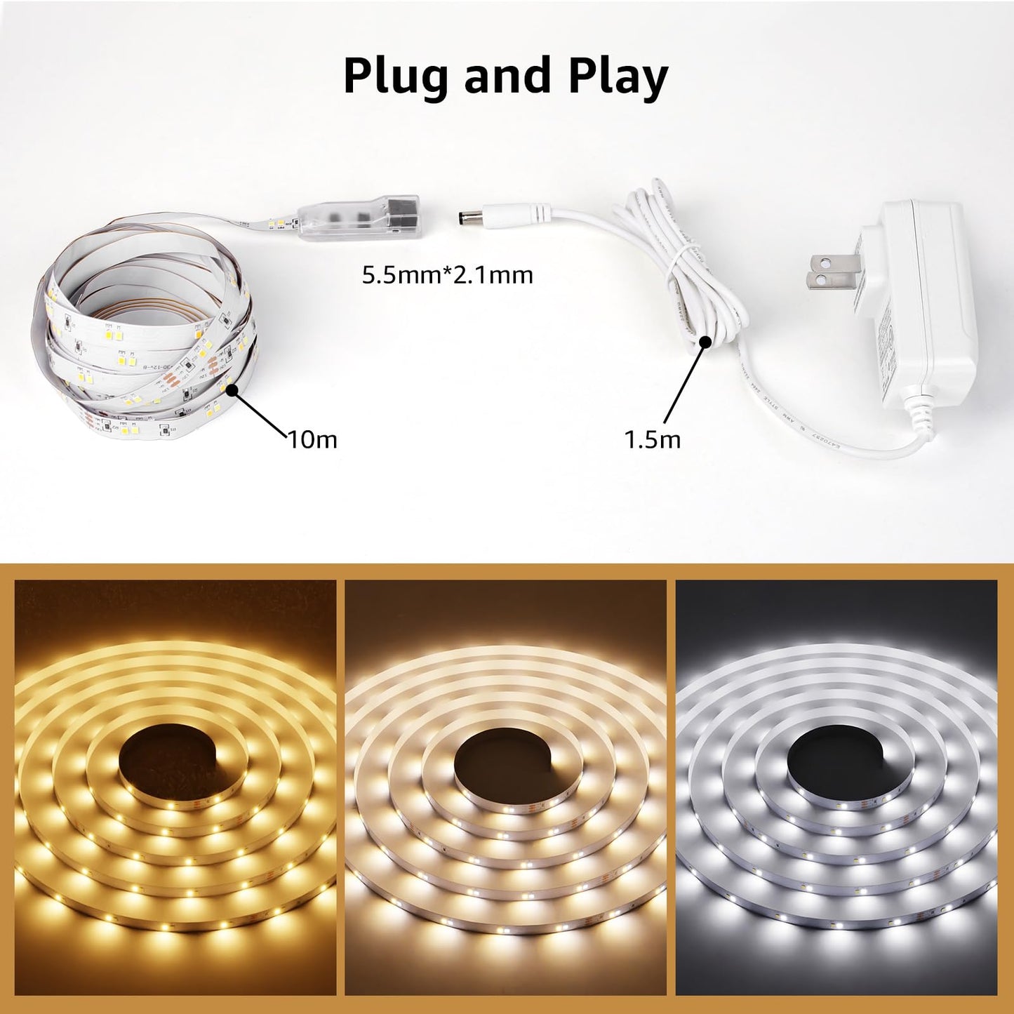 Lepro LED Strip Lights, 32.8ft Dimmable Light Strip, 3000-6000K Tunable White,600 LEDs SMD 2835 LED Tape Light for Bedroom Home Kitchen, Non-Waterproof