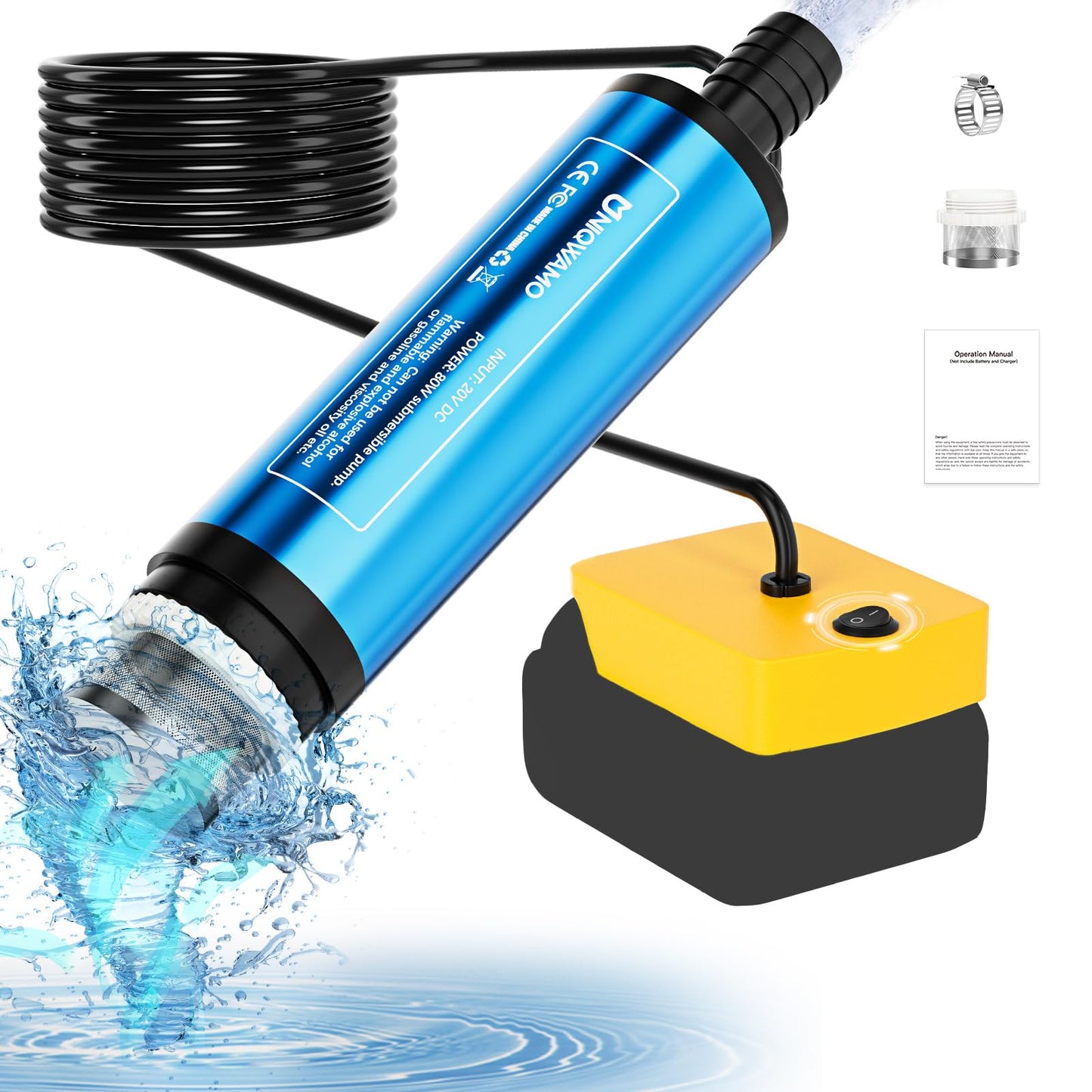 Uniqwamo Cordless Submersible Water Pump Compatible for Dewalt 20V Max Battery,400GPH Portable Transfer Water Pump for Camping Tub Garden RV Pond Draining Job Sites (No Battery)