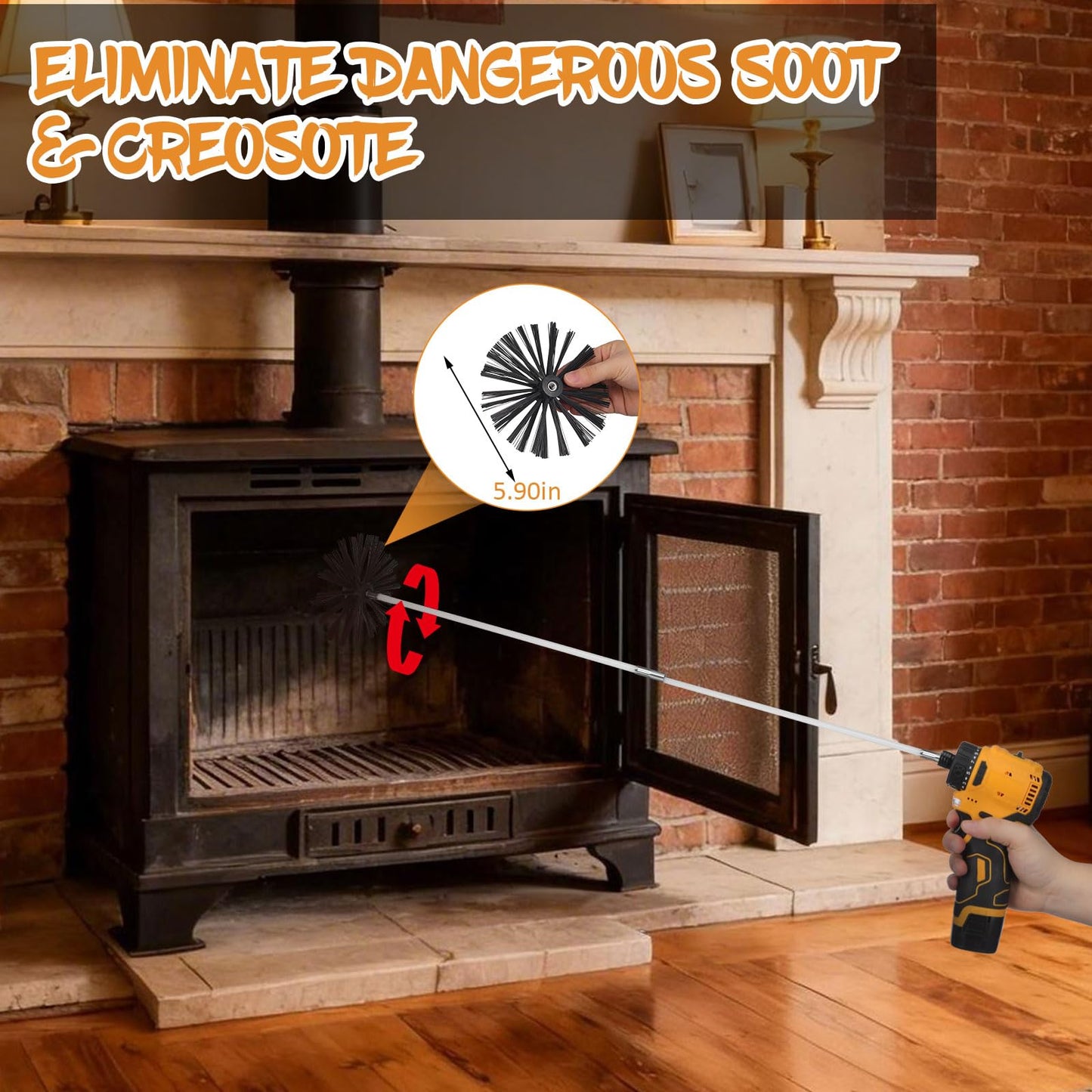 MAGICLULU 20FT Chimney Sweep Kit, Flexible Rods Flue Cleaning Tool, Wood Burner Fireplace Maintenance Set, Rotary Creosote Sweeping Brush, Pellet Stove Dryer Vent Exhaust Pipe Duct Soot Remover