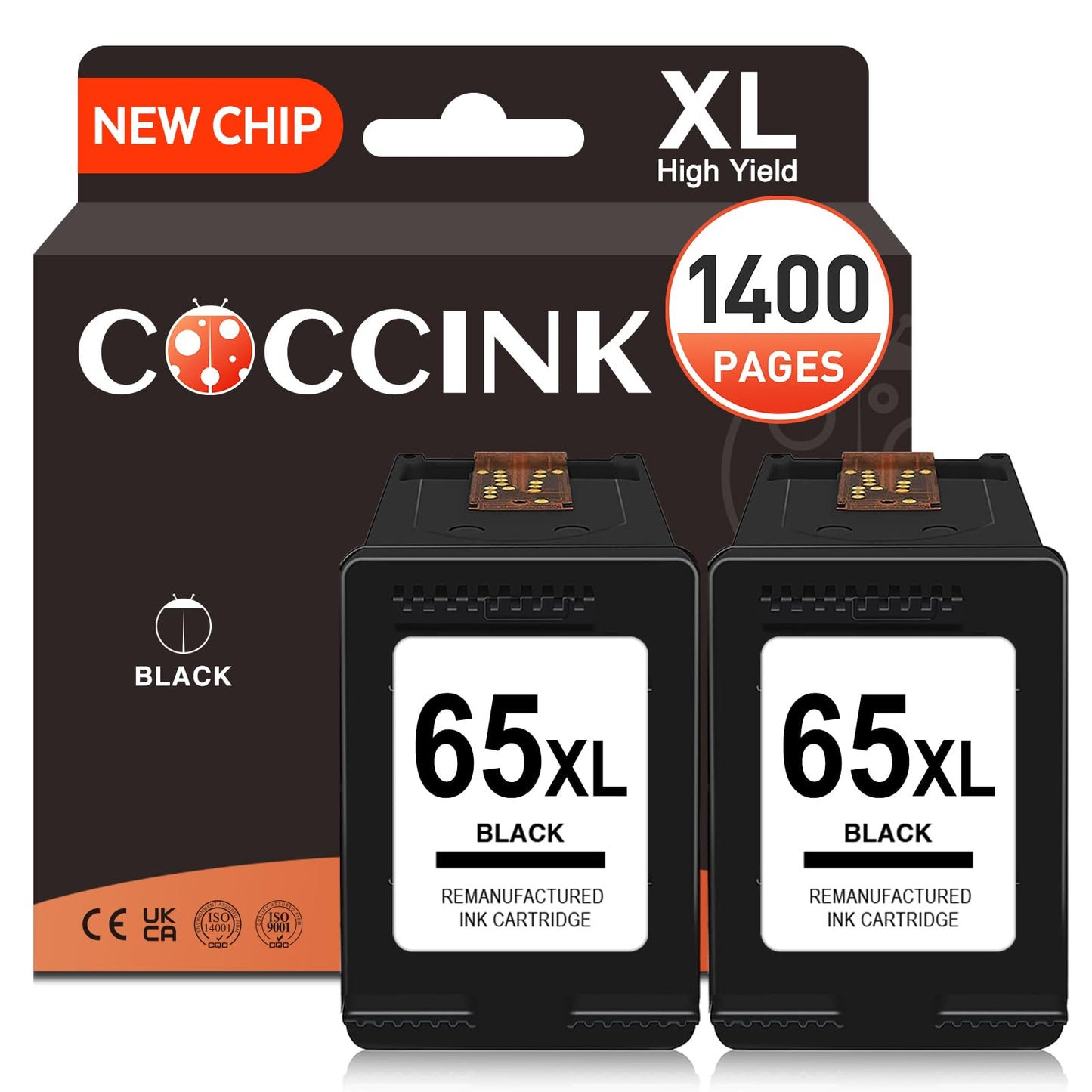 COCCINK 65XL for HP 65 Ink Cartridges Compatible for HP 65 Black Ink Cartridge Fit for HP Envy 5052 5055 5010 Deskjet 3755 3700 3720 3722 2655 2622 2624 2652 Printer for HP 65 Ink Black Combo