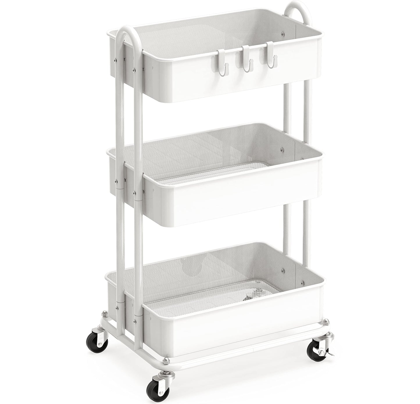 Simple Houseware 3-Tier Kitchen Cart Metal Utility Rolling Cart, White