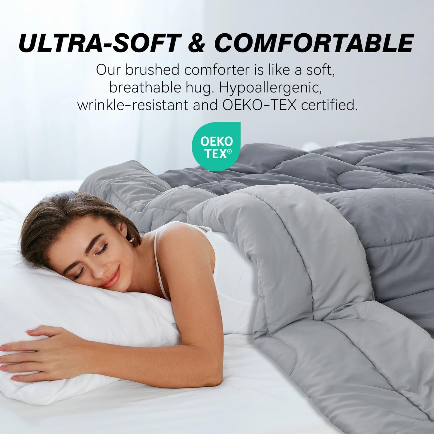LAVANCE All Season Reversible Comforter, Quilted Queen Down Alternative Bedding Comforters, Premium Soft Microfiber Duvet(Gray, Queen 218x218cm)