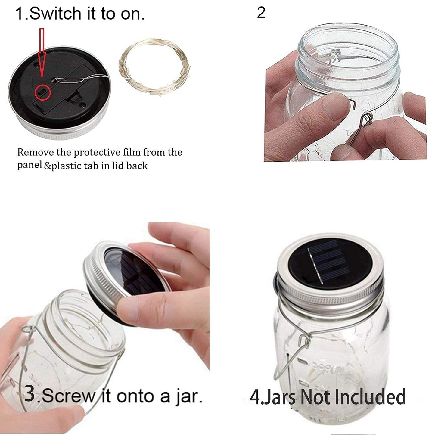 YITING Upgraded Solar Mason Jar Lid Lights 10 Pack 30 LED Fairy Star Firefly String Lids Lights Including (10 pcs Hangers) for Wedding Patio Garden Party Decorations (No Jars)