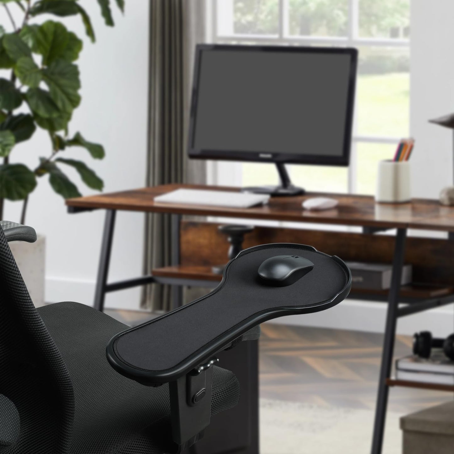 YuPinDiZu Upgrade Chair arm Mouse pad, Ergonomic Arm Rest Mouse Pads for Chairs and Desk, Adjustable Mouse Tray,Forearms Pressure Relief Computer Desk Extender, Black (Black（YU8351）)