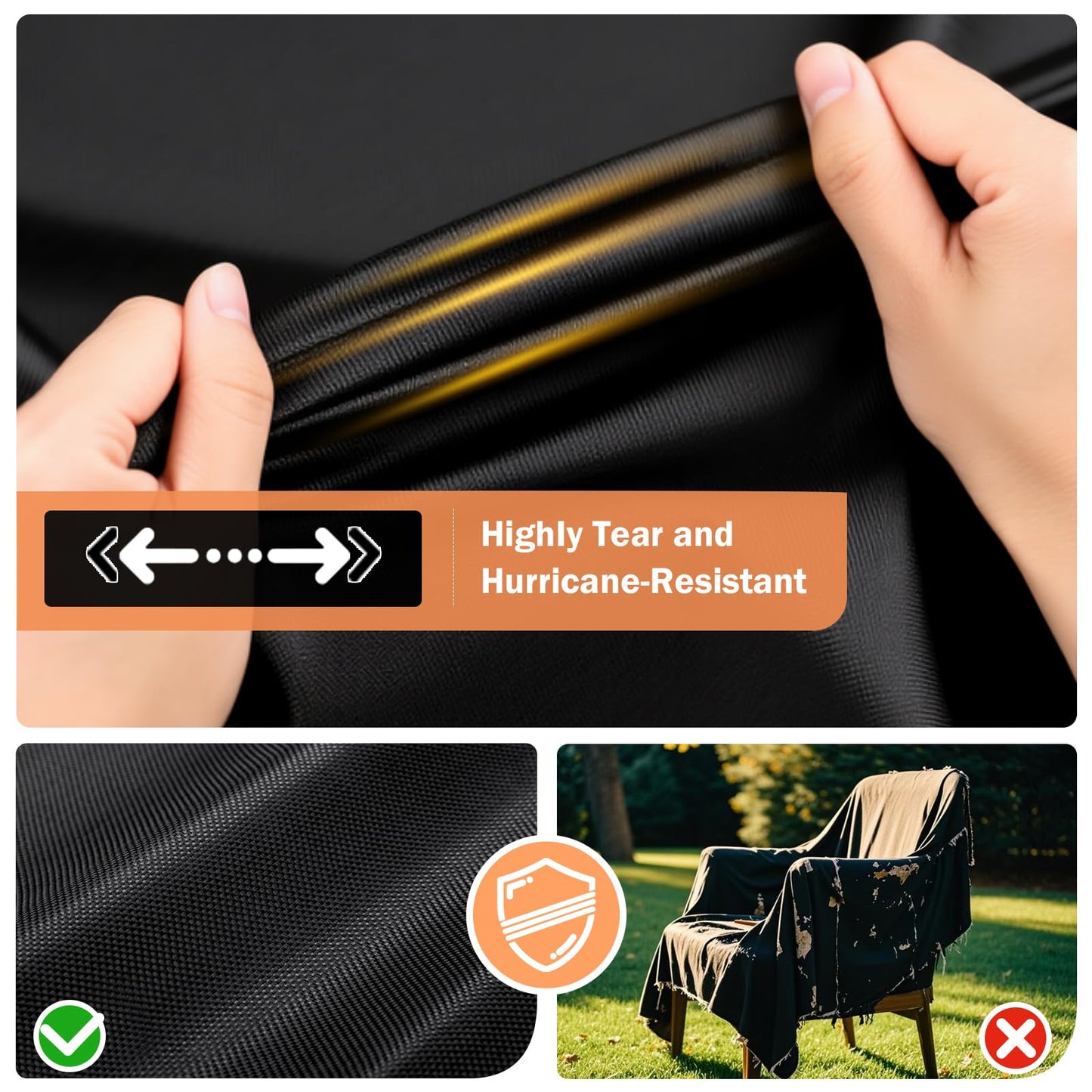 Patio Chair Covers,2 Pack Lawn Outdoor Furniture Chair Covers with Strip, Heavy Duty Chair Cover for Lawn Lounge Deep Seat, Patio Dining Chair and High-Back Chair (Black, 29''W x 30''D x 36''H)