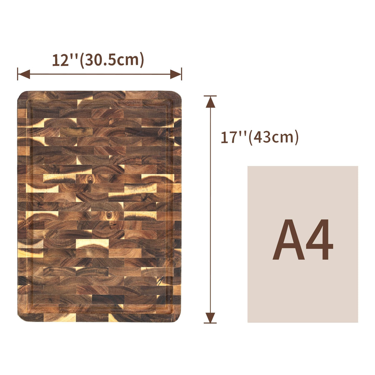 Utoplike Acacia Cutting Board 17" x 12", Wood End Grain Chopping Board with Single-Side Juice Groove and Handles, Reversible Butcher Block for Meat, Vegetables, 1.4" Th