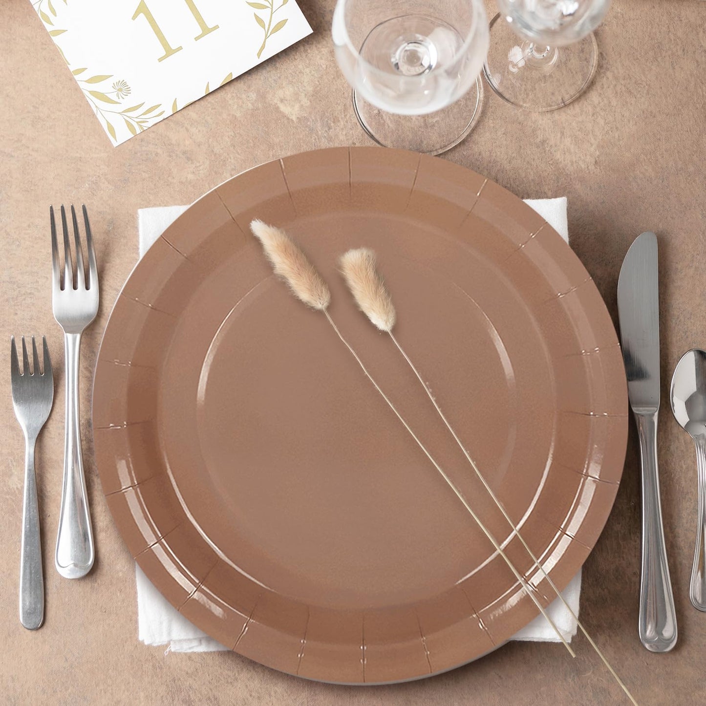 Whaline 60Pcs Fall Brown Paper Plates 9 Inch Autumn Gradient Brown Color Round Plates Neutral Boho Disposable Plates for Fall Harvest Thanksgiving Party Wedding Baby Shower Tableware Supplies