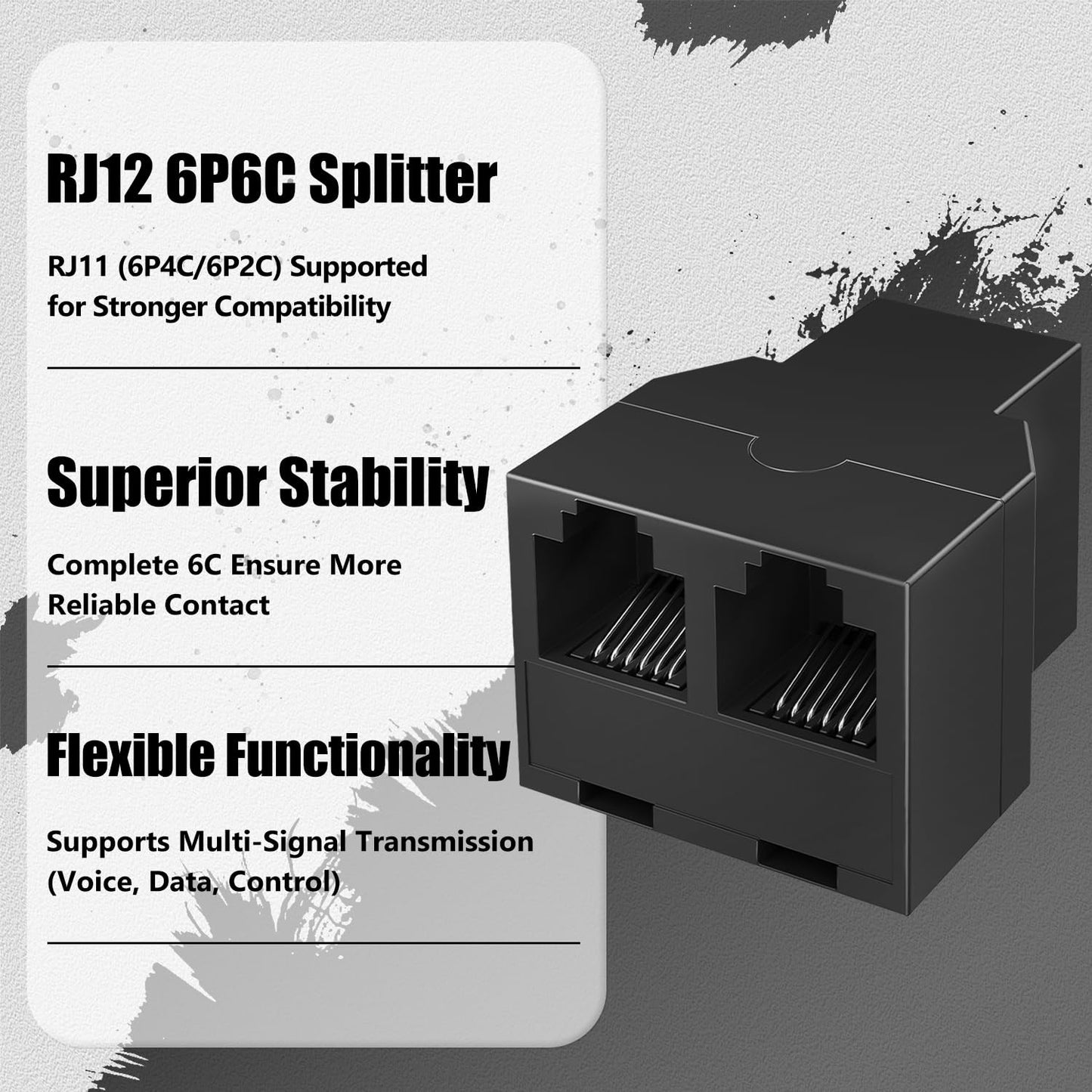 Uvital RJ12 6P6C 3 Female Telephone Line Splitters, Phone Jack Splitter, Telephone Landline Cable Connector and Separator (30Pack Black Splitter)