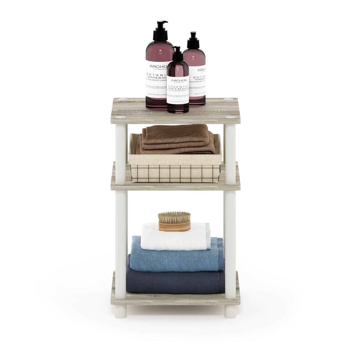 Furinno JUST Side Table, 3-Tier End Table, Open Shelves Night Stand, Bedside Table, Toolless Assembly, for Living Room, Bedroom, Bathroom, Sonoma Oak