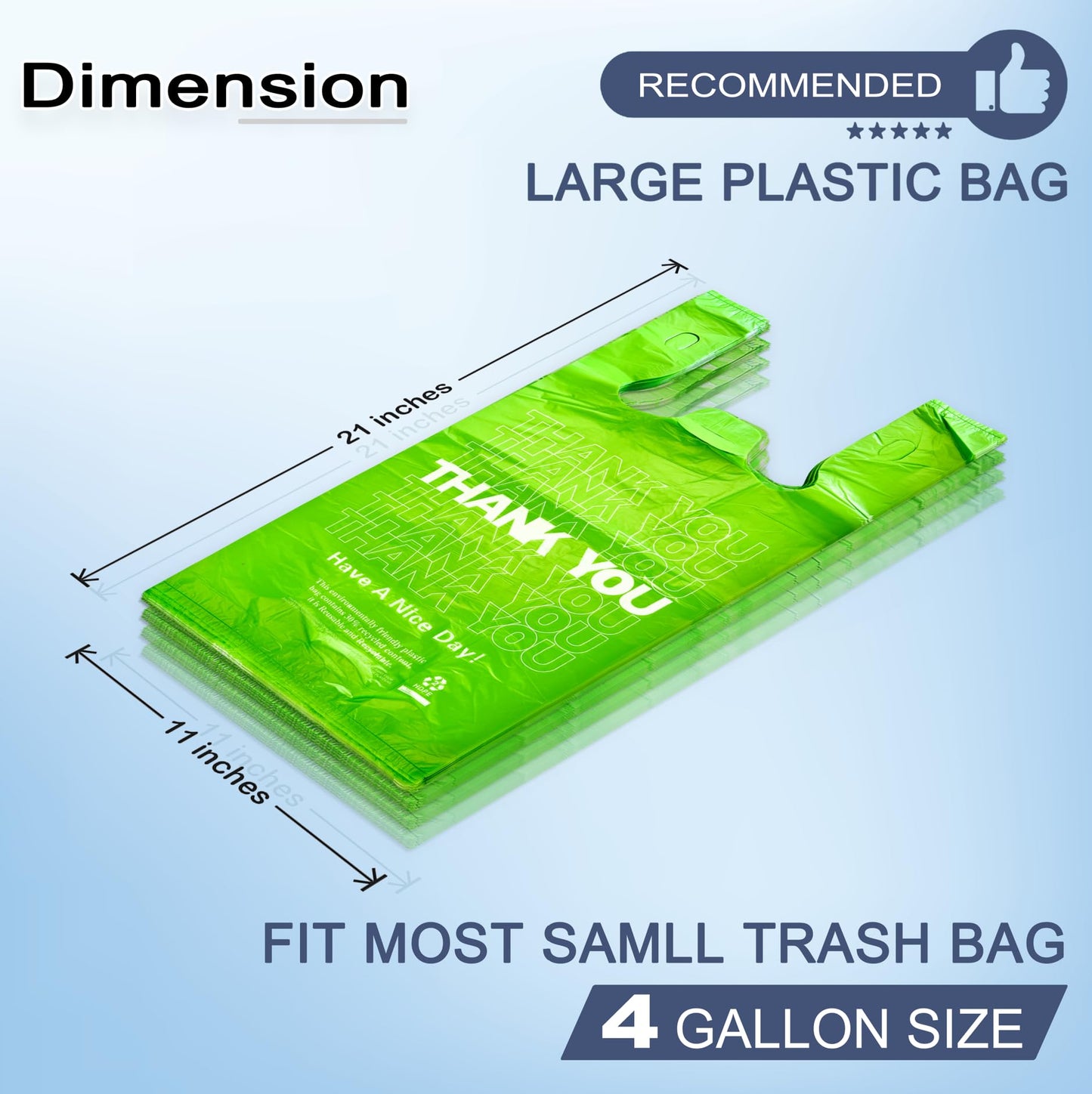 Green Thank you bags, 1000PCS T shirt bags, To Go Bags,Grocery bags, Reusable and Disposable,Perfect for Small Business,Take Out,Retail, Large