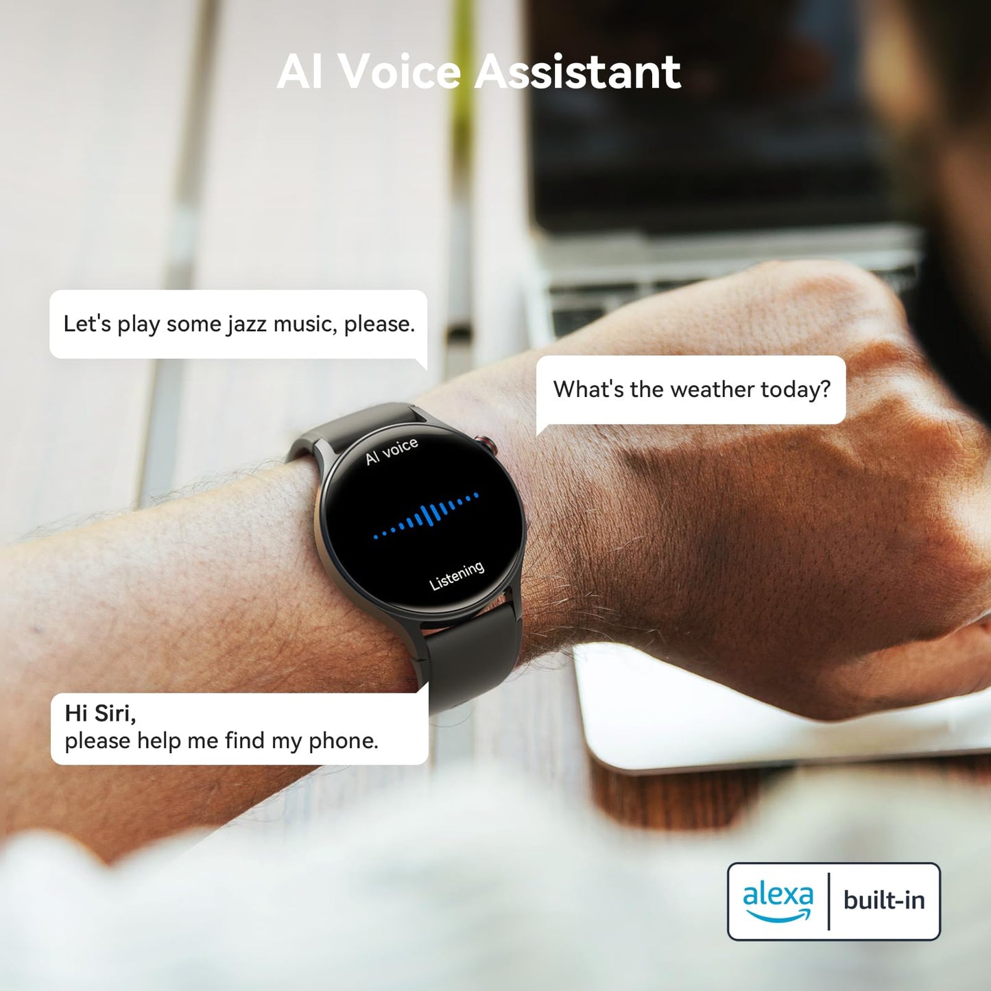 aeac Smart Watch for Men Women, AMOLED Ultra-Clear Screen Activity Trackers with Heart Rate/Sleep/SpO2 Monitor, Waterproof Fitness Smartwatch for iPhone/Samsung/Android（Black）