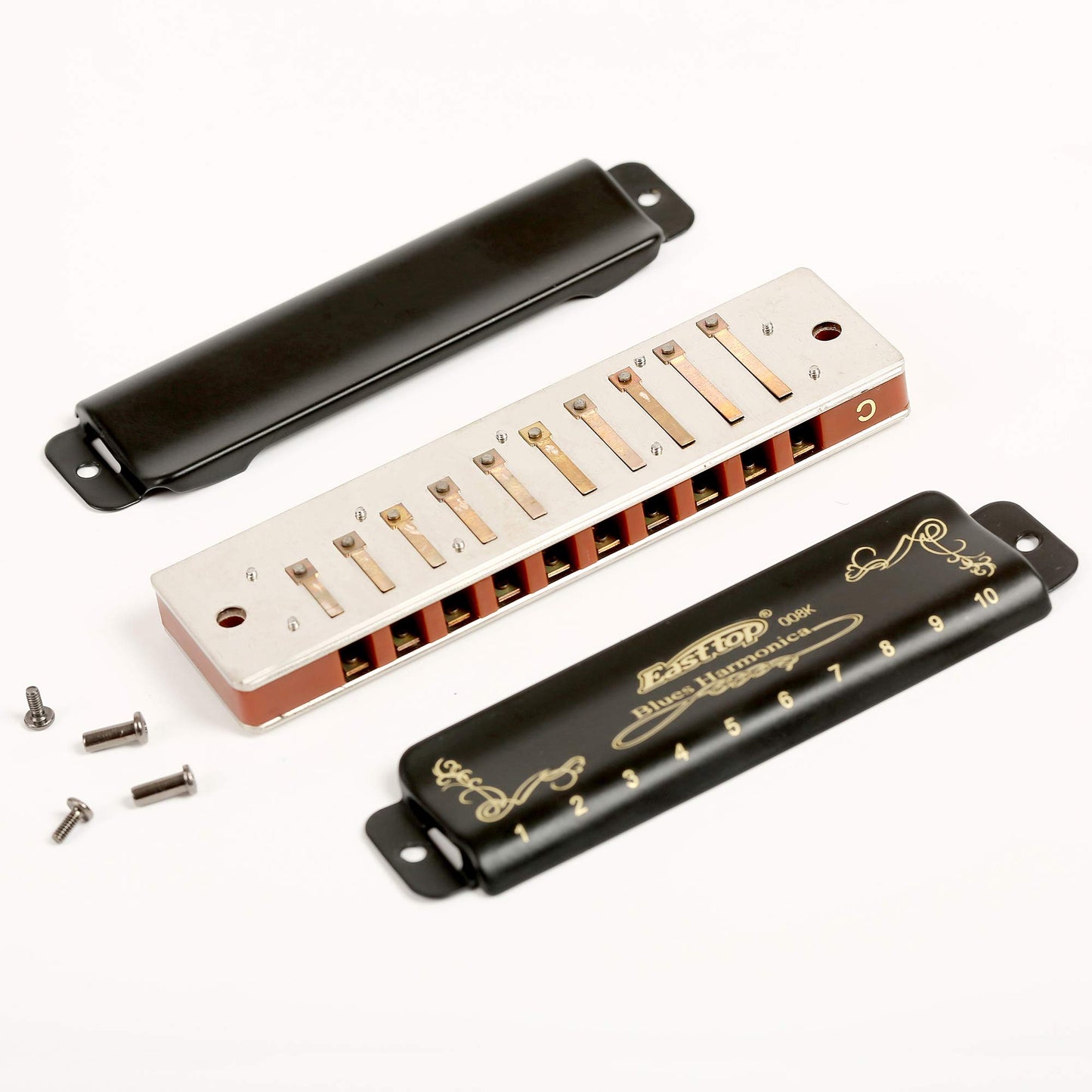 Diatonic Blues Harmonica 10 Holes Blues Harmonica 20 tones black T008K with Case，More Professional Harmonica for Beginner ，Students，Adults and Professional Player（key of C）