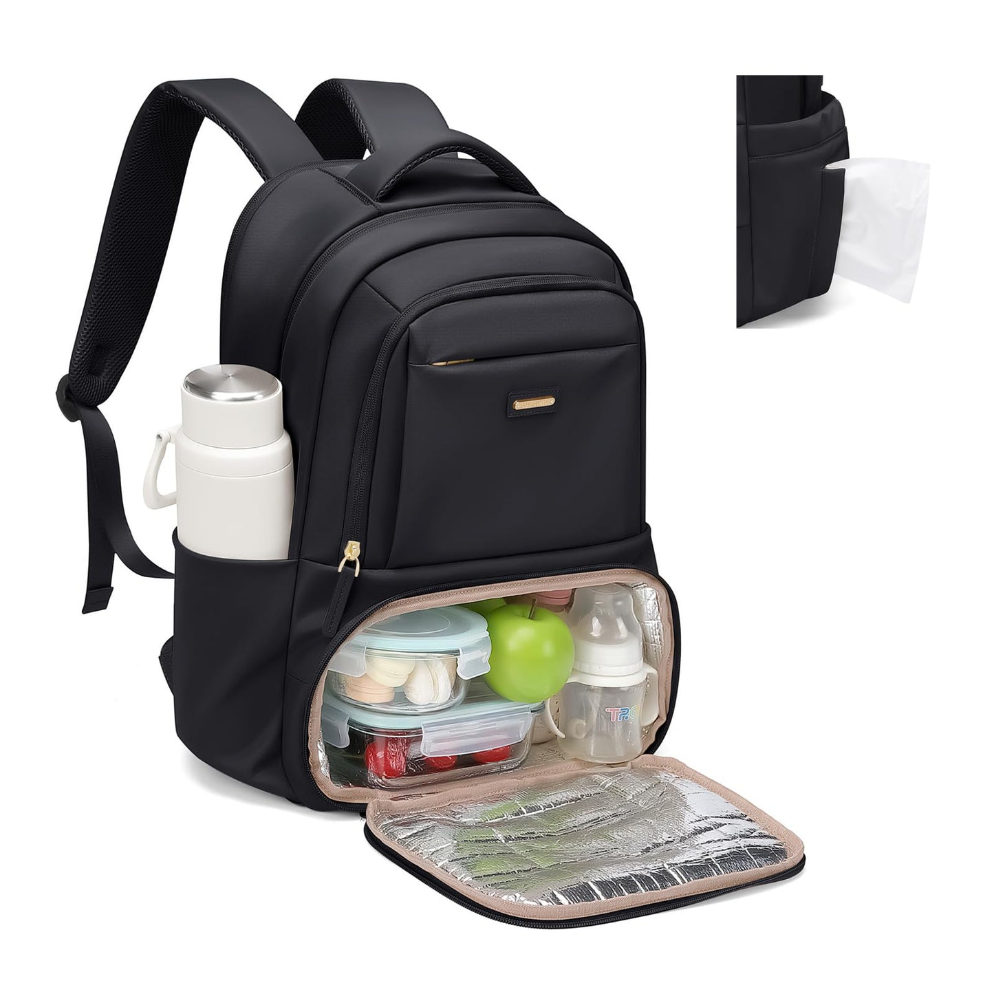 Lunch Backpack 16 Inch Laptop Backpack with Insulated Cooler Lunch Box Food Bag for College Work Camping Picnics (Black)