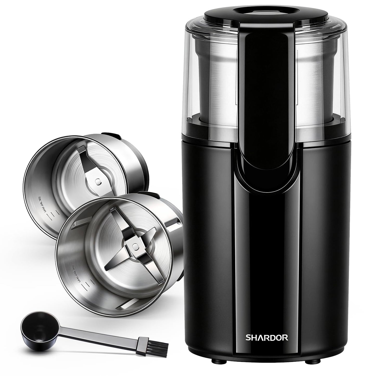 SHARDOR Coffee and Spice Grinder Electric, Coffee Bean Grinder with 2 Removable Stainless Steel Bowls for Spices, Herbs, Nuts and Seeds, Black