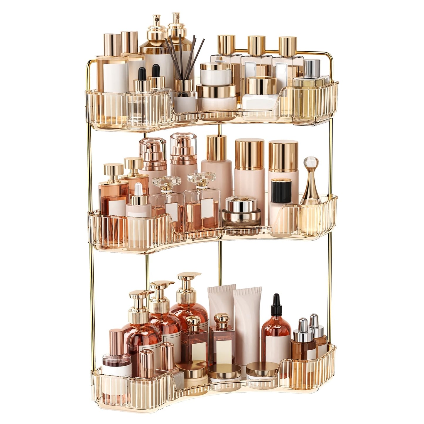 3-Tier Corner Bathroom Counter Organizer, Bathroom Countertop Tray & Vanity Organizer Tray with Non-Slip Surface for Makeup, Skincare, Perfume | Storage for Small Spaces, Bedroom, Dresser