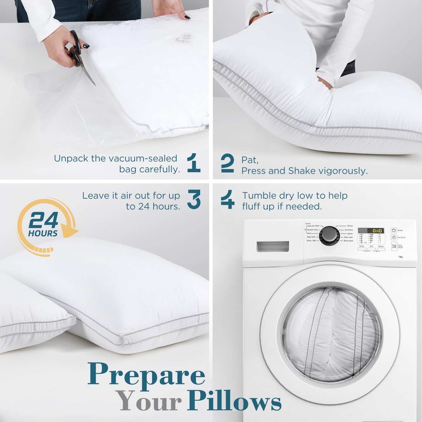 viewstar Bed Pillows Queen Size 2 Pack, Firm Support Gusseted Side Sleeper Hotel Pillow for Back and Stomach Sleeping, White