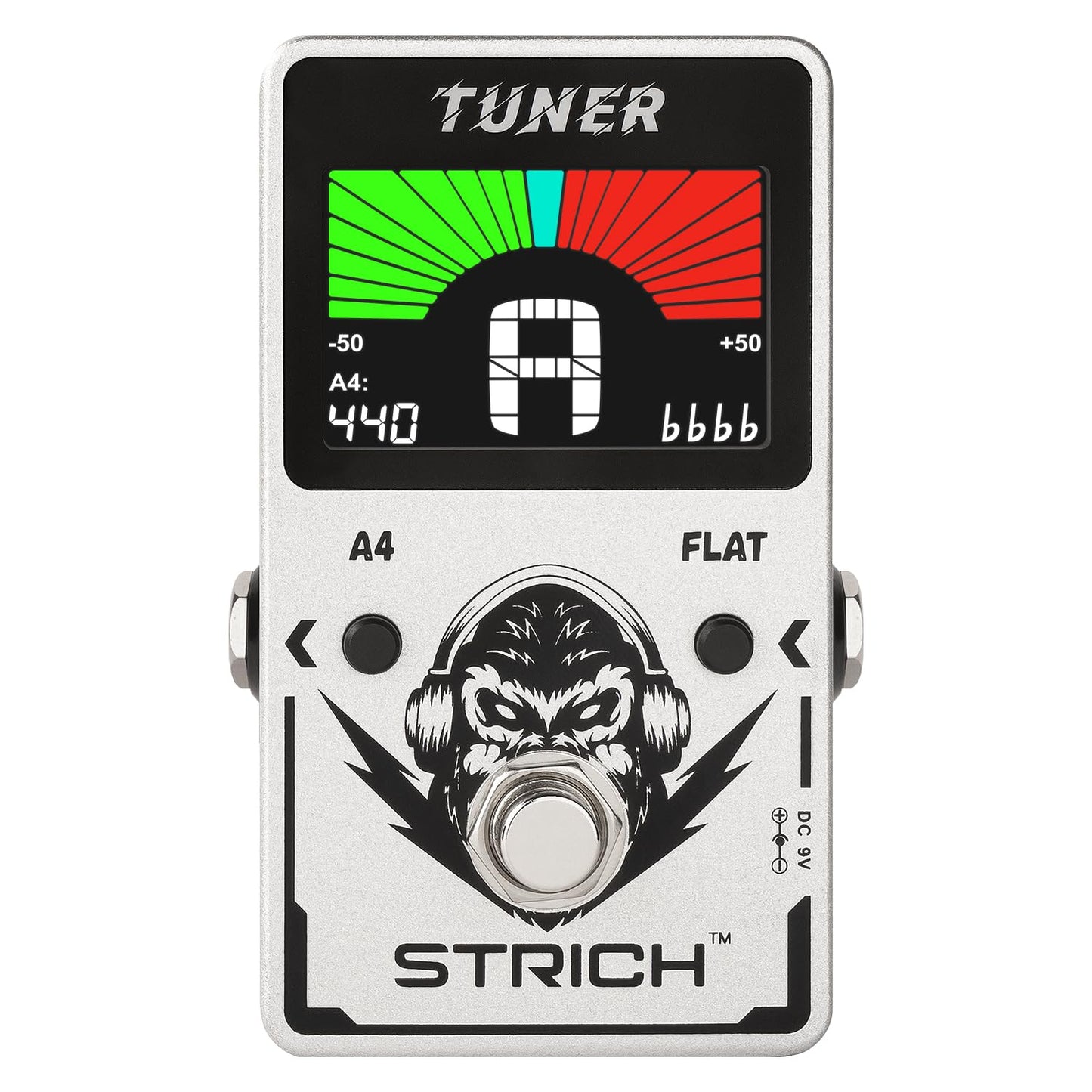 STRICH Guitar Tuner Pedal with Large Color Screen, Precision Chromatic Drop Tuning, 430-450Hz A4 for Electric Guitar, True Bypass, Silver