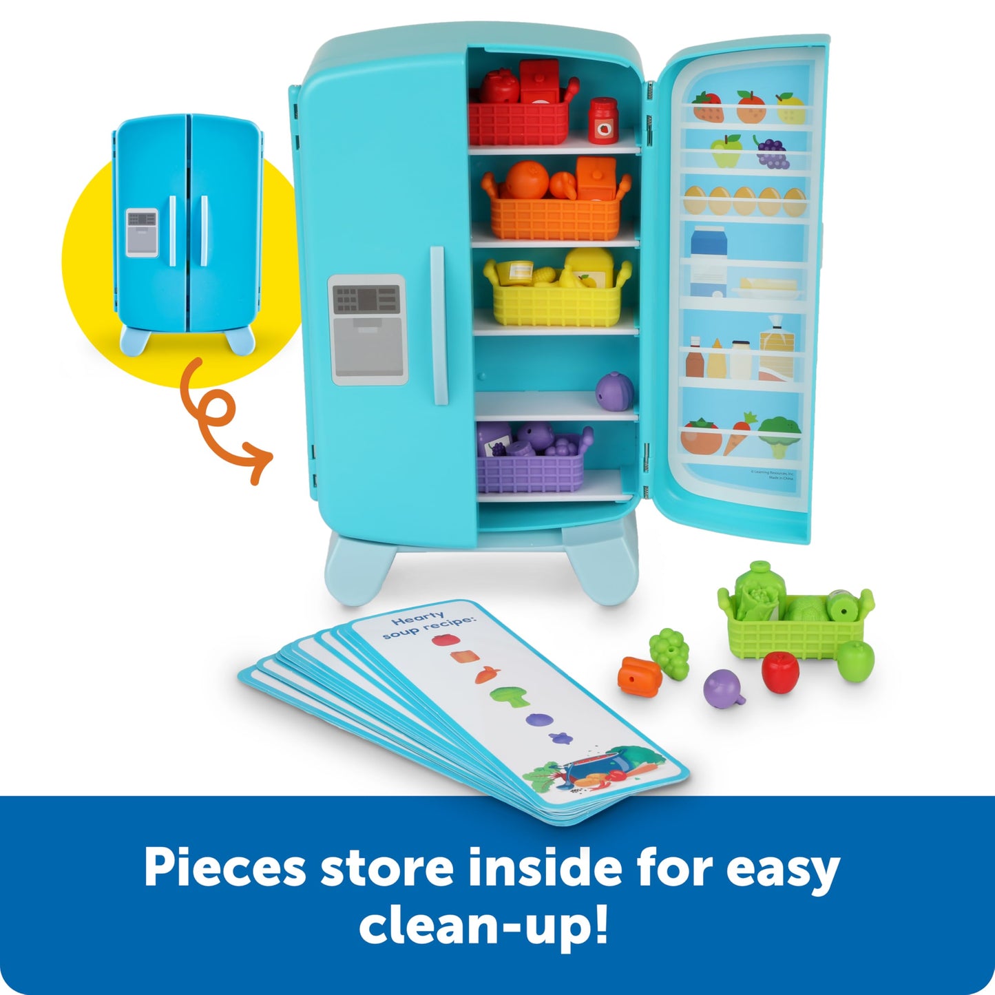 Learning Resources Sorting Snacks Mini Fridge,51 Pieces, Ages 3+, Toddler Toys, Educational Toys, Snack Toys,Plastic Food Toys,Kids Kitchen Accessories