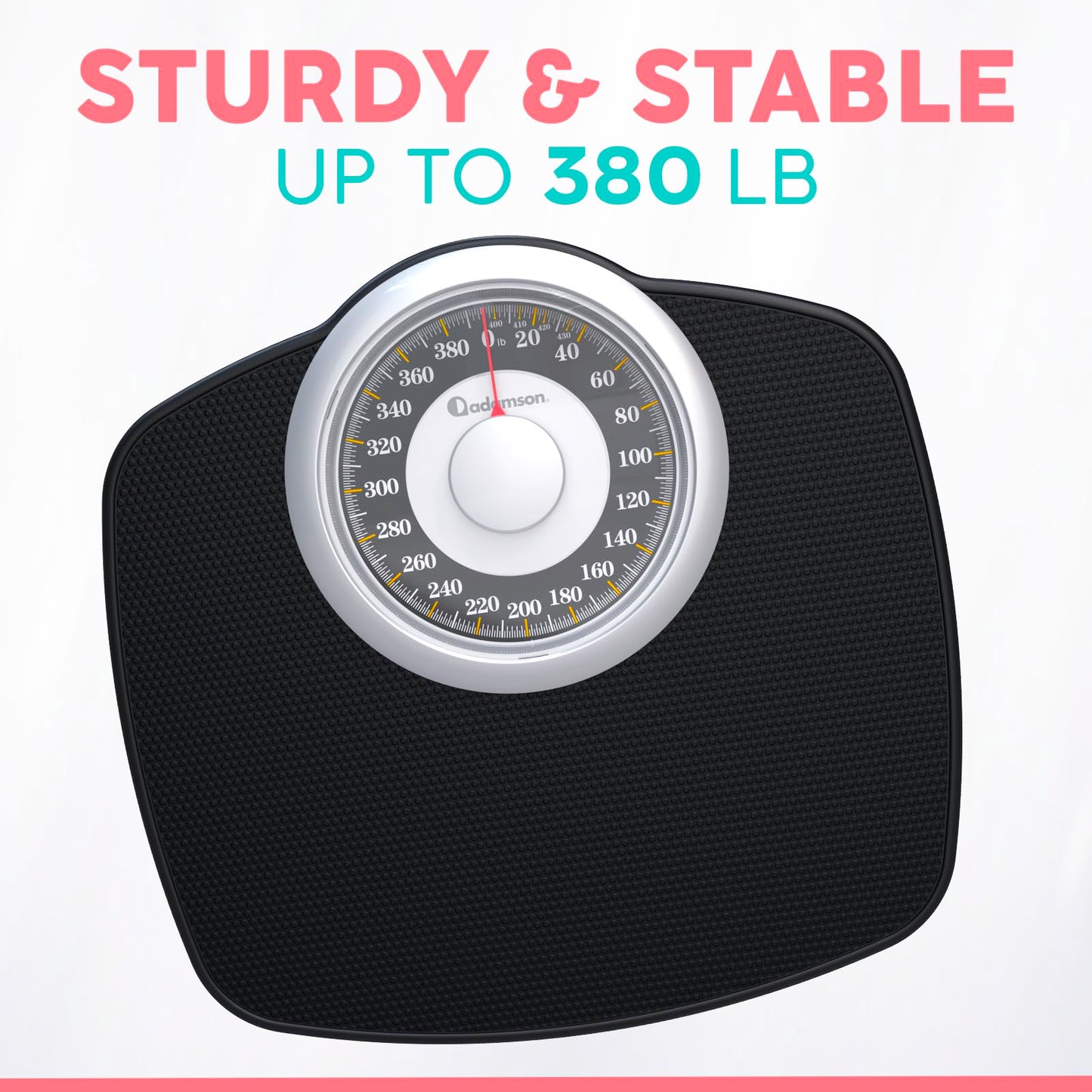 Adamson A25 Scales for Body Weight - Up to 400 LB - 5.3" Dial on 12.4" x 10.2" Platform - Anti-Skid Rubber Surface - High Precision Bathroom Scale Analog - Durable with 20-Year Assurance - Gold