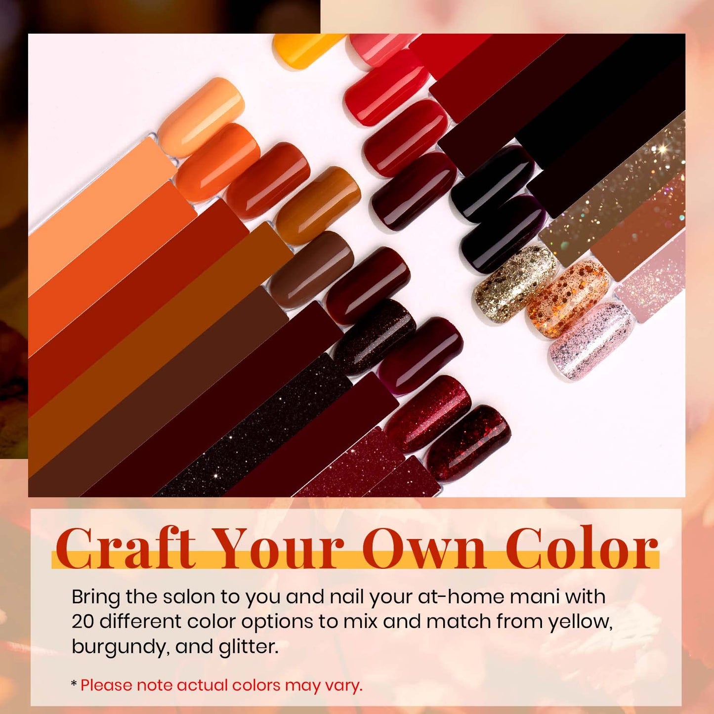 Beetles 23Pcs Fall Gel Nail Polish Kit Winter 20 Colors with Base Gel Top Coat Orange Brown Burgundy Red Gel Polish Set Soak off Uv Golden Glitter Holiday Nail Art Gift for Girls