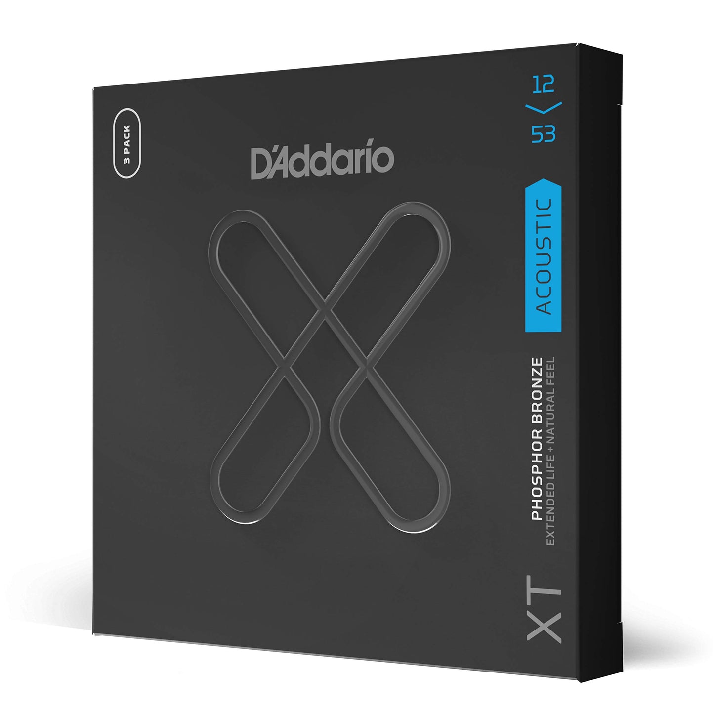 D'Addario Acoustic Guitar Strings, XT Phosphor Bronze Coated, XTAPB1253-3P, Light Gauge 12-53, 6-String Set, Pack of 3