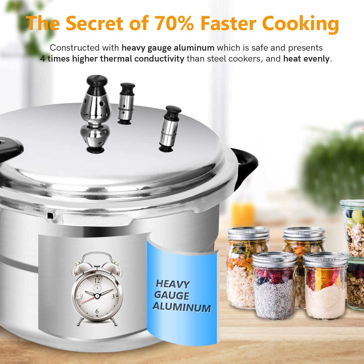 BreeRainz 5.3 Qt Stovetop Pressure Cooker & Canner, 10 PSI Induction Compatible Aluminum Pressure Canning Pot, Fast Cooking 70% Faster, Safe Triple Valve System, for Home & Small Kitchens