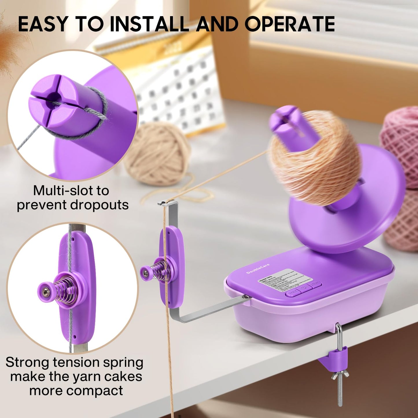 Electric Yarn Winder for Crocheting High Speed, Upgrade Three Gears Adjustable 4-10oz Large Capacity Automatic Yarn Ball Winder, Yarn Spinner, The Helper for Knitting Enthusiast, Purple