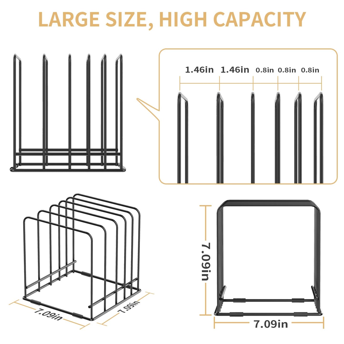 2-Pack Cutting Board Organizer, Kitchen Cabinet Organizer Storage Rack, Divided 5 Slots Holder Stand for Baking Cookie Pan, Cookie Sheets Organizer for Kitchen Countertop