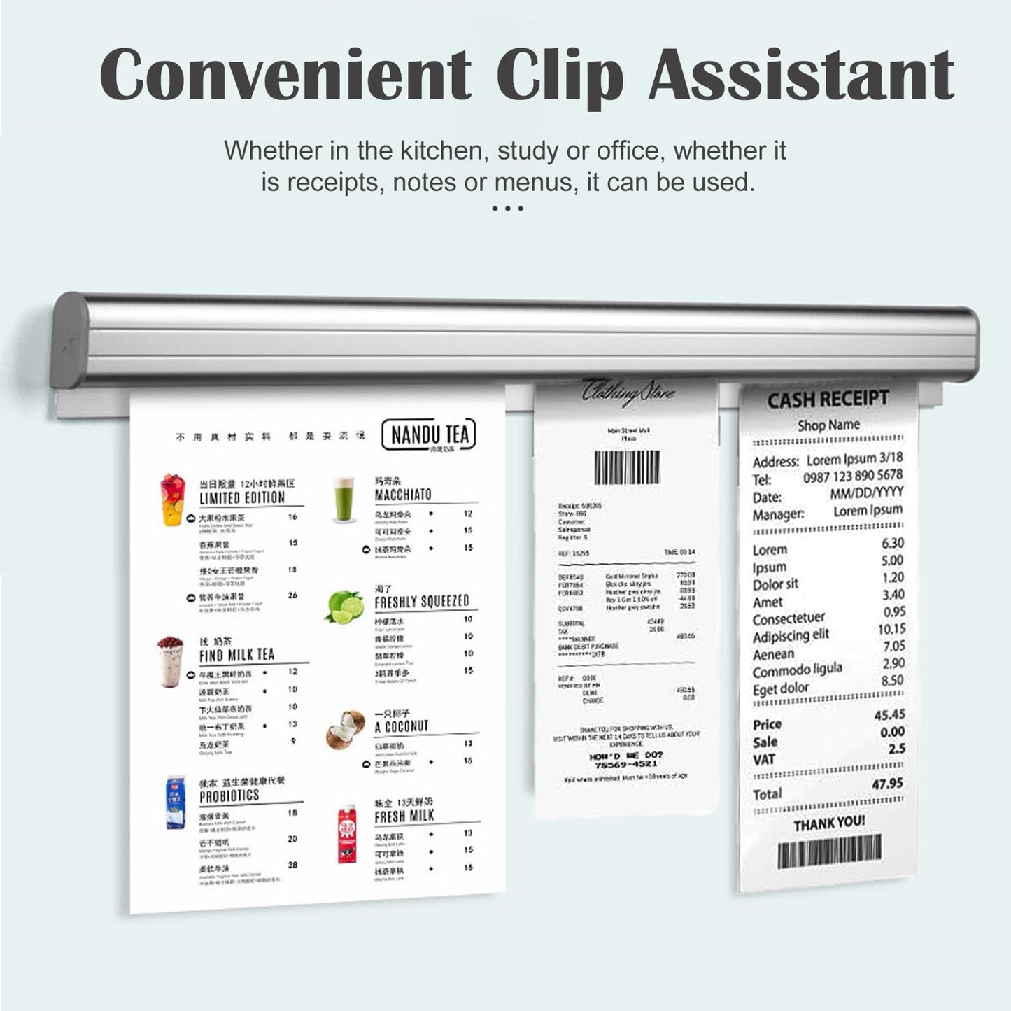 2 Pieces Ticket Holder Receipt Holder for Restaurant Refrigerator, No Drill Restaurant Order Ticket Holder, for Walls Home Kitchen Office Cafes Pubs Bars(19.7 Inch, Sliiver, 2p)