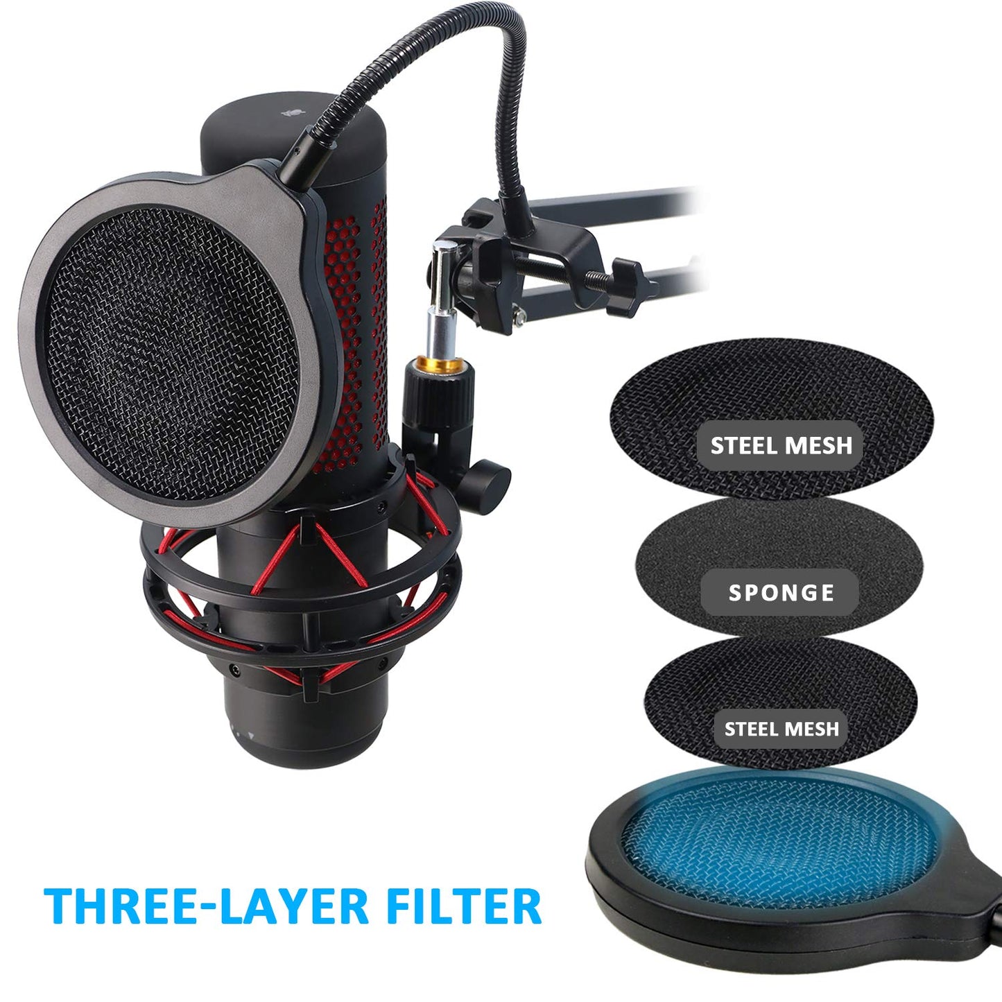 Hyperx Quadcast Boom Arm Stand - Mic Suspension Boom Arm with 3 Layers Windscreen Compatible with HyperX Quadcast S /2 S, SoloCast 2, Shure MV7+ Microphone to Improve Sound Quality by YOUSHARES