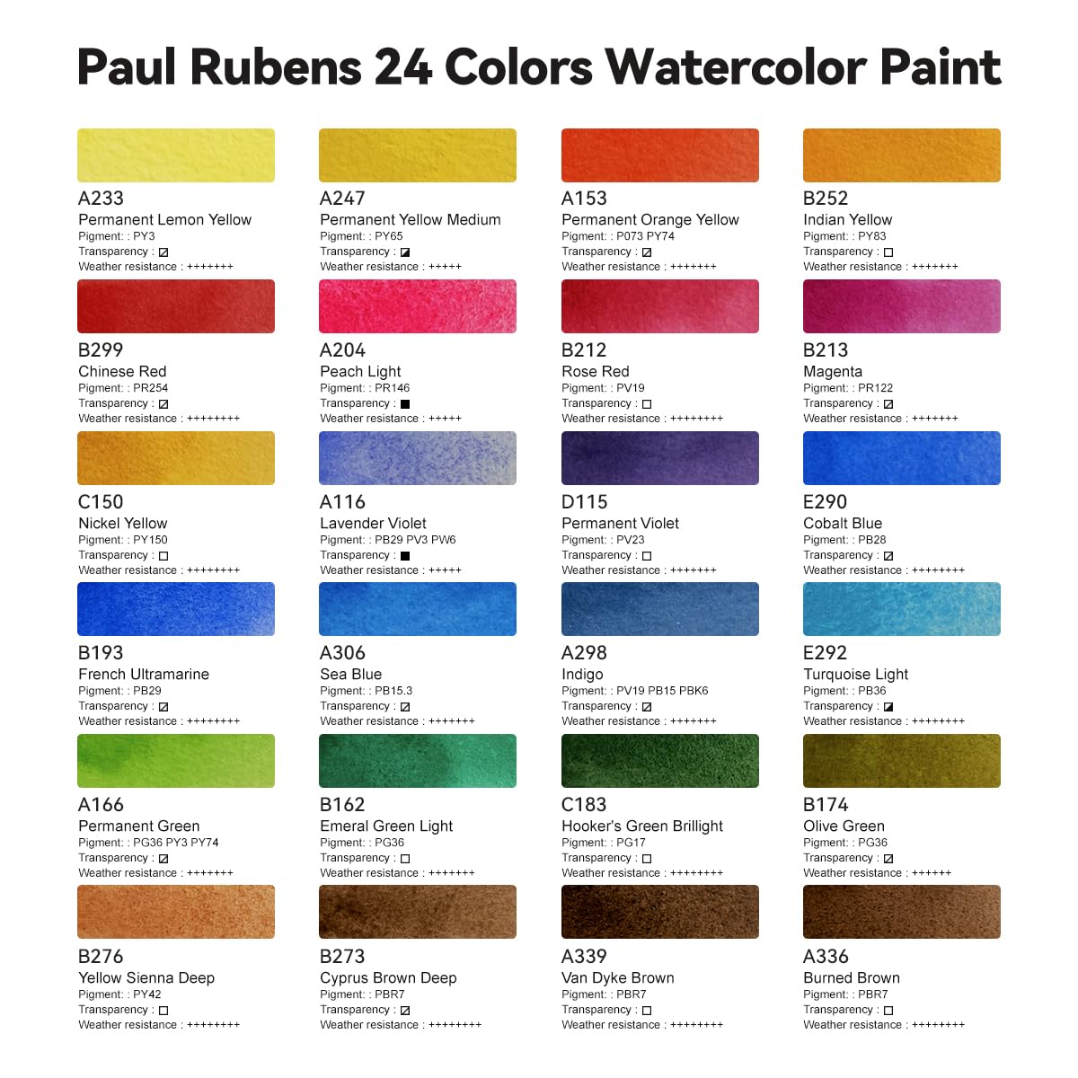 Paul Rubens Watercolour Paint Set, 24 Vibrant Floral Colors Artist Grade Watercolor Paint with Metal Box Case, Art Supplies for Beginners Students Artists