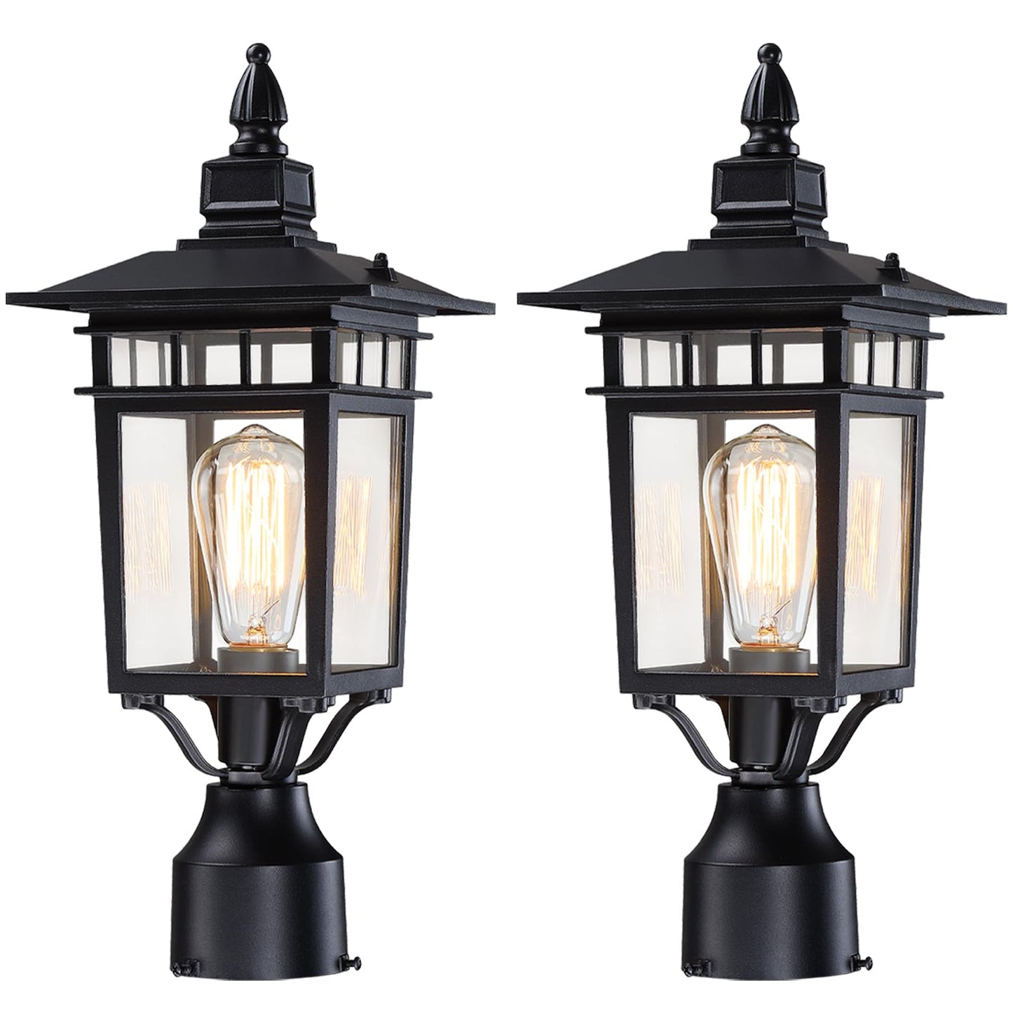 17.6'' Outdoor Post Light 2 Packs, Black Pole Lantern Lighting Fixture Hard Wired, Waterproof Outdoor Column Lights Exterior Lamp Post Lantern with Glass for Garden Path(Not Include Mounting Base)
