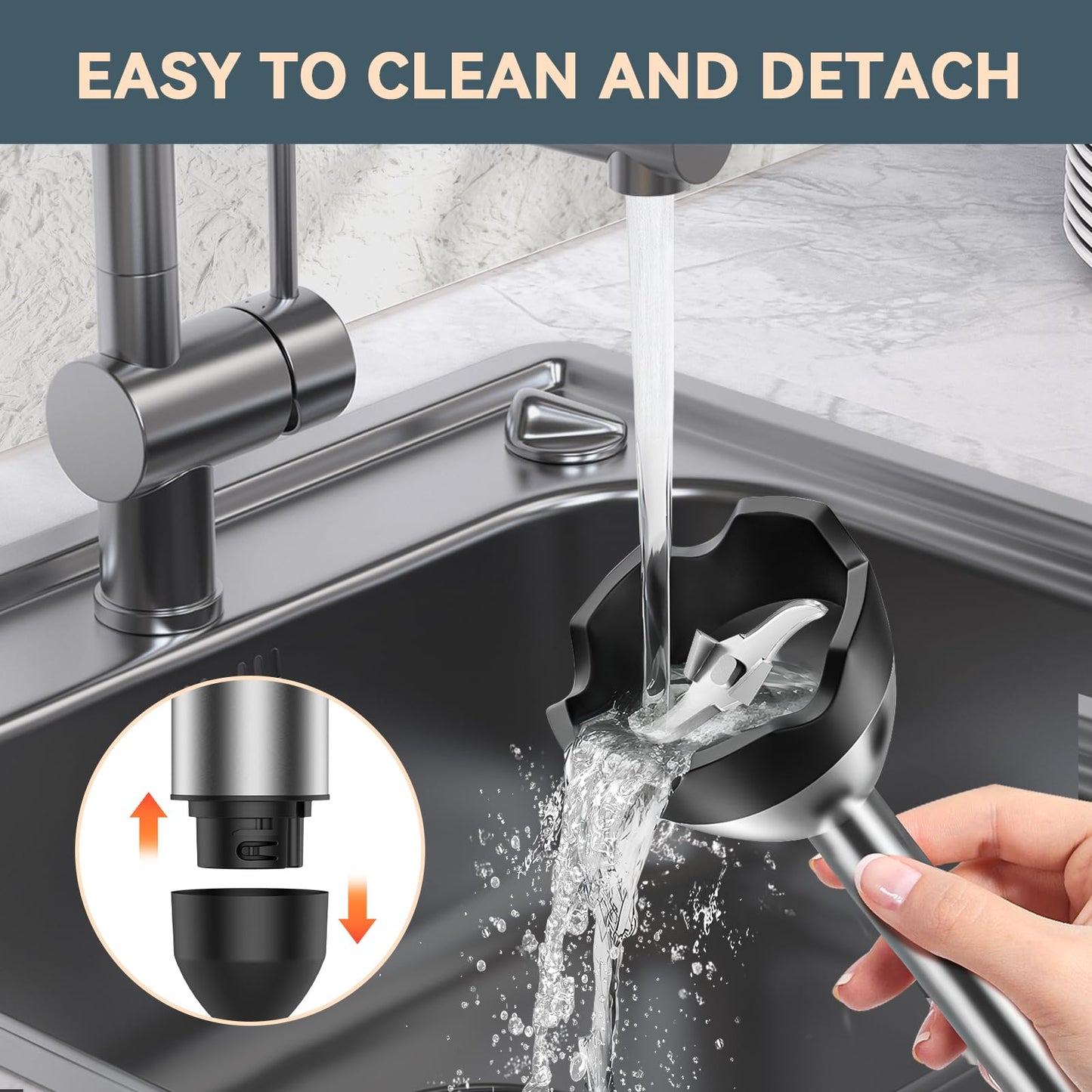 LINKChef 7 in 1 Immersion Blender Handheld, 800W Hand Blender with 2 Titanium Steel Blades, 20 Speed and Turbo Mode, Scratch Resistant Stick Blender with Whisk, Milk Frother, Food Processor, Beaker