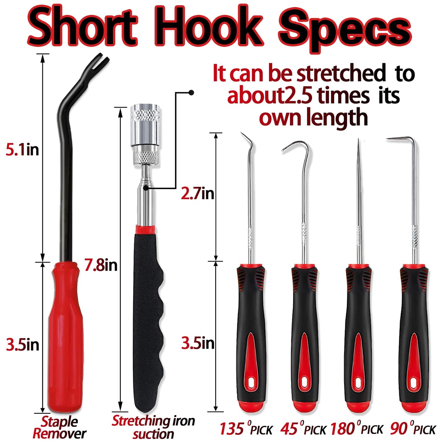 KEZE 15Pcs Carbon Steel Precision Pick & Hook and Trim Removal Tool Set with Scraper and Magnetic Telescoping Tool Kit for Remove Automotive Electronics Maintenance Hoses Gasket Hand Pick Up Tools