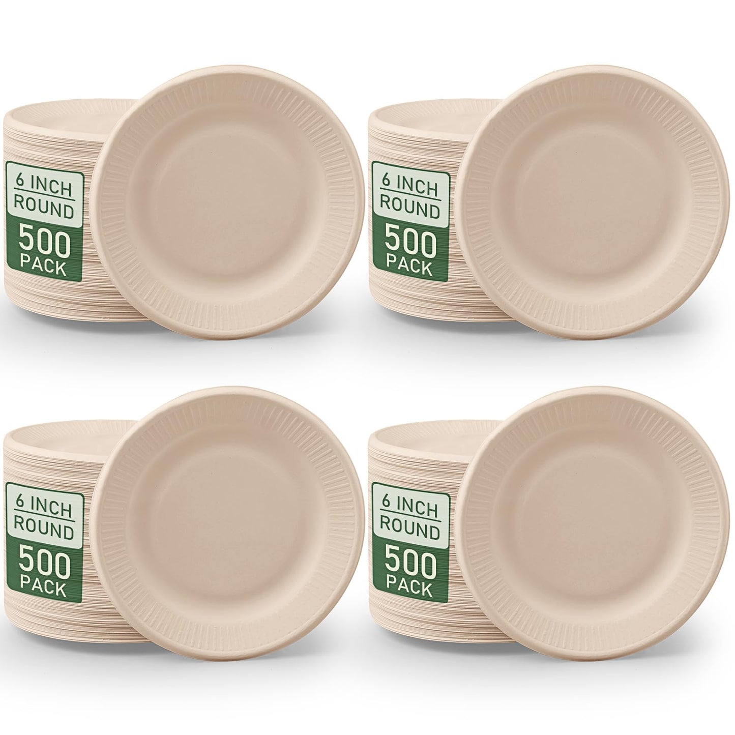 500 pcs Disposable Paper Plates, 6 Inch Bulk Heavy Duty Sugarcane Brown Paper Plates Compostable Plates for Dessert Party Appetizer Cakes Restaurant Party Supplies