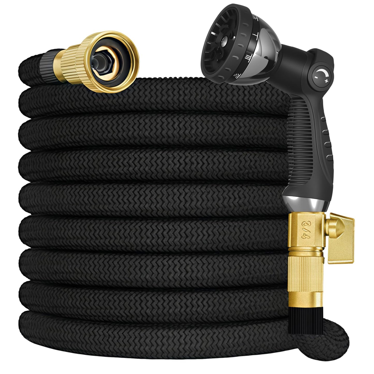 100FT Garden Hose – Expandable Garden Hose with10 Pattern Spray Nozzle, Aluminum Alloy Copper Plated 3/4 inch Connector – Lightweight, Durable, and Kink-Free, Retractable Water Hoses Black