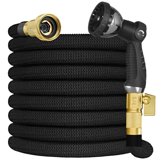 100FT Garden Hose – Expandable Garden Hose with10 Pattern Spray Nozzle, Aluminum Alloy Copper Plated 3/4 inch Connector – Lightweight, Durable, and Kink-Free, Retractable Water Hoses Black