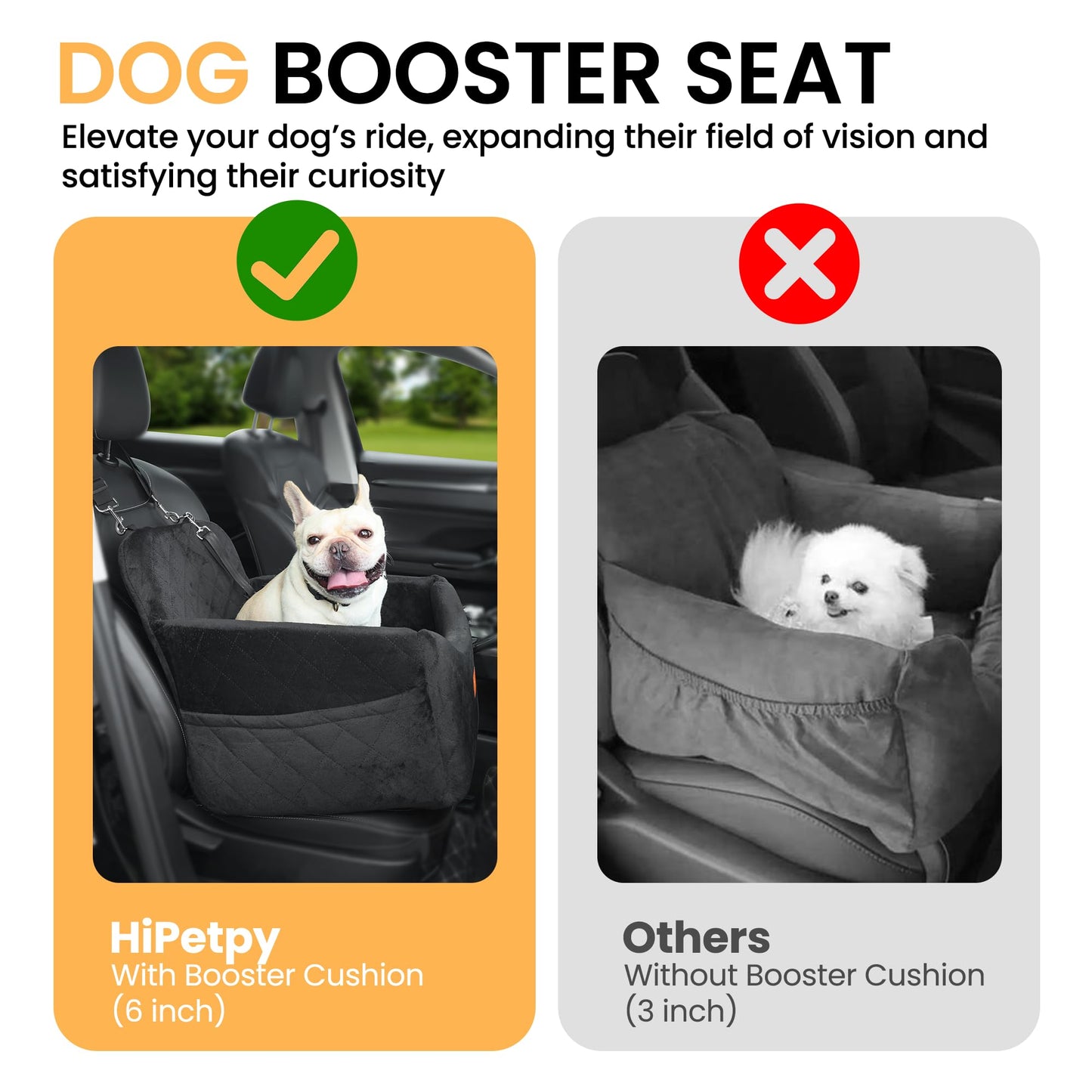 Dog Car Seat for Small Dog, Booster Seat for Dogs Under 30lb, Elevated Pet Seat with Pockets, Anti-Slip Bed for Car, Perfect for Front & Back Seats with Safety Leash (Black, Medium)