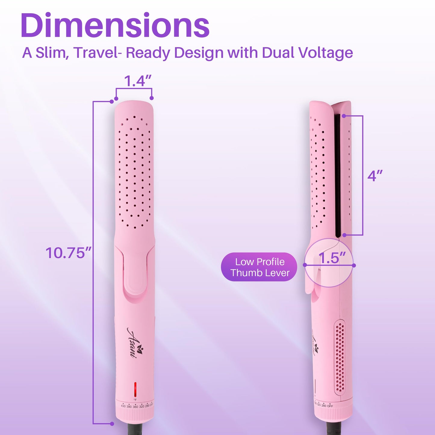 Asani 360° Airflow Styler - 2-in-1 Professional Curling Wand & Hair Straightener - Flat Iron Curler with Cooling Fan, Air Vents - Crimper Styling Tool for Volume & All-Day Curls - for All Hair (Pink)